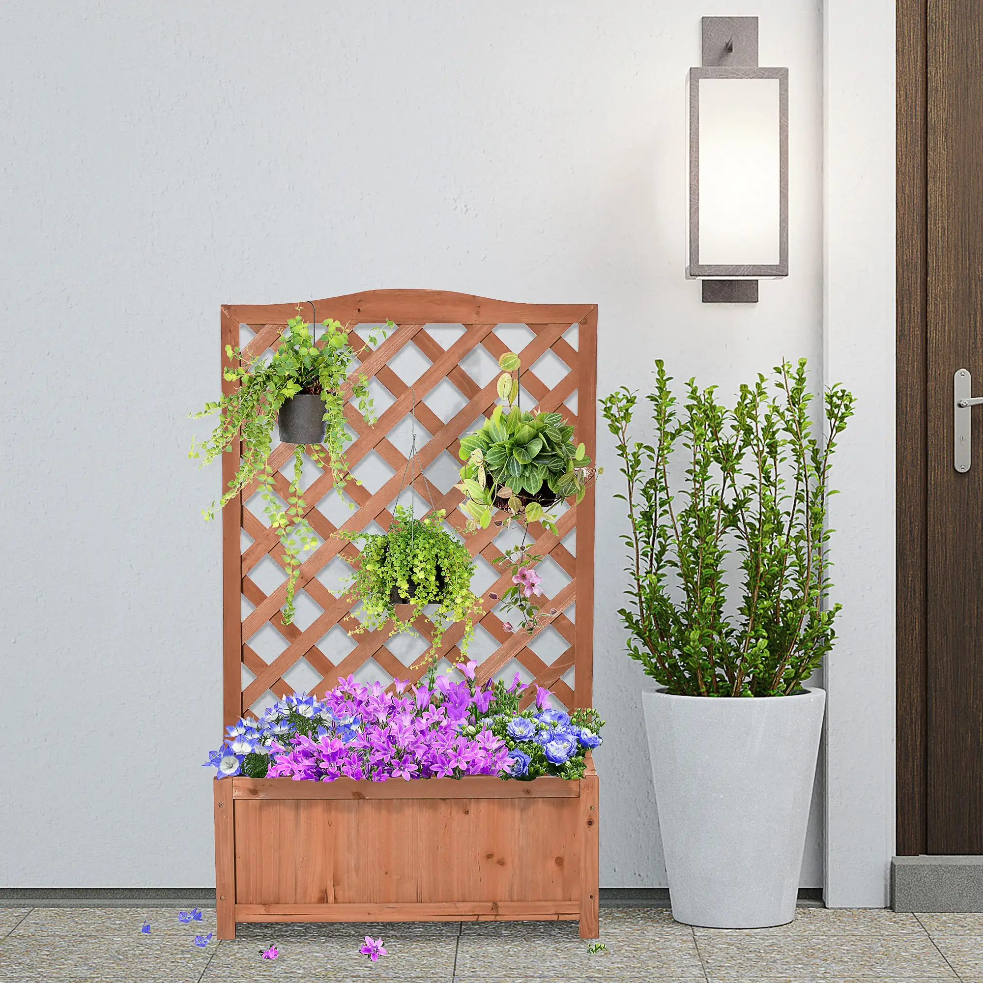 Wood Planter with Trellis, Raised Garden Bed, 28" x 11" x 46", Brown - Image 8