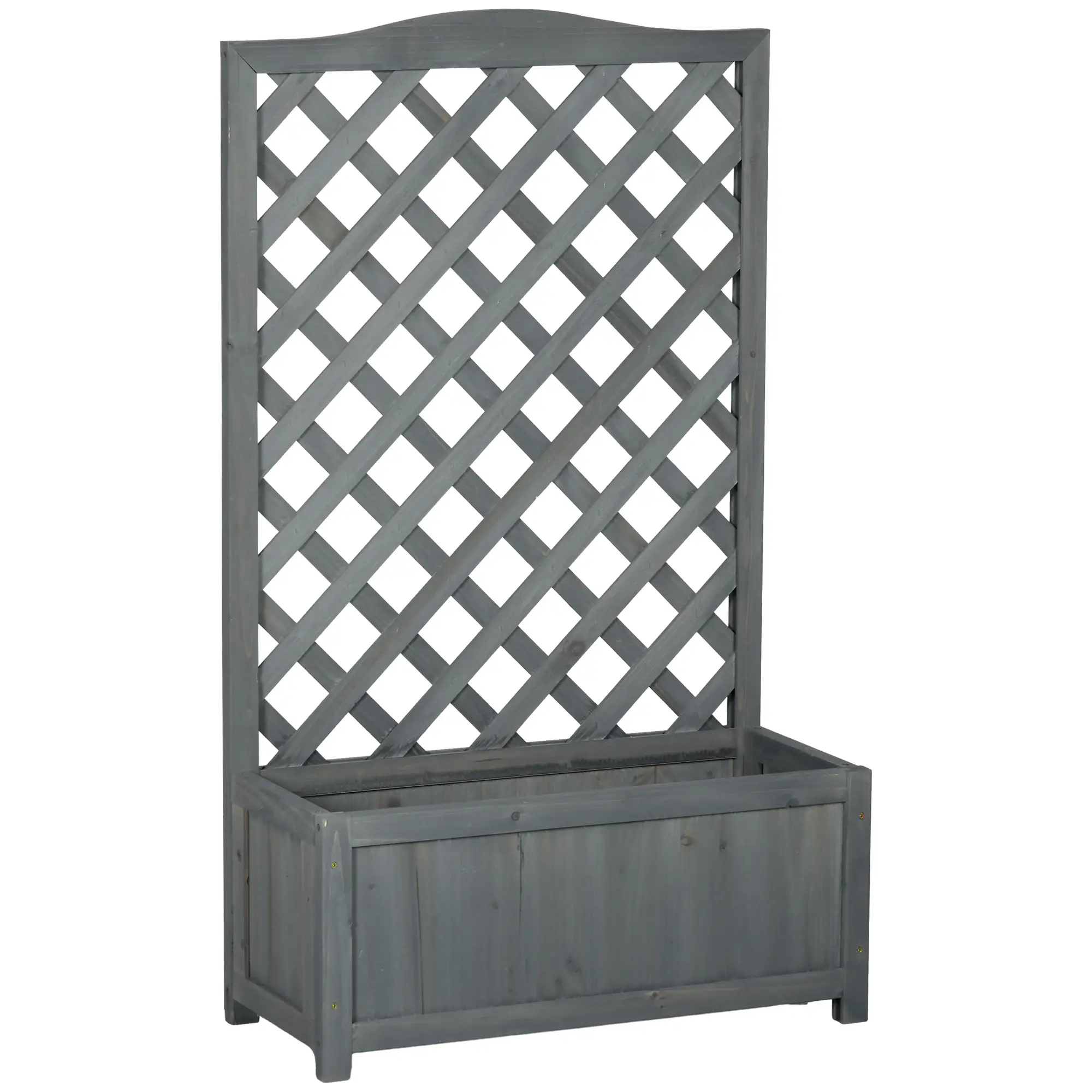 Wood Planter With Trellis, Raised Garden Bed, 28" x 11" x 46", Grey