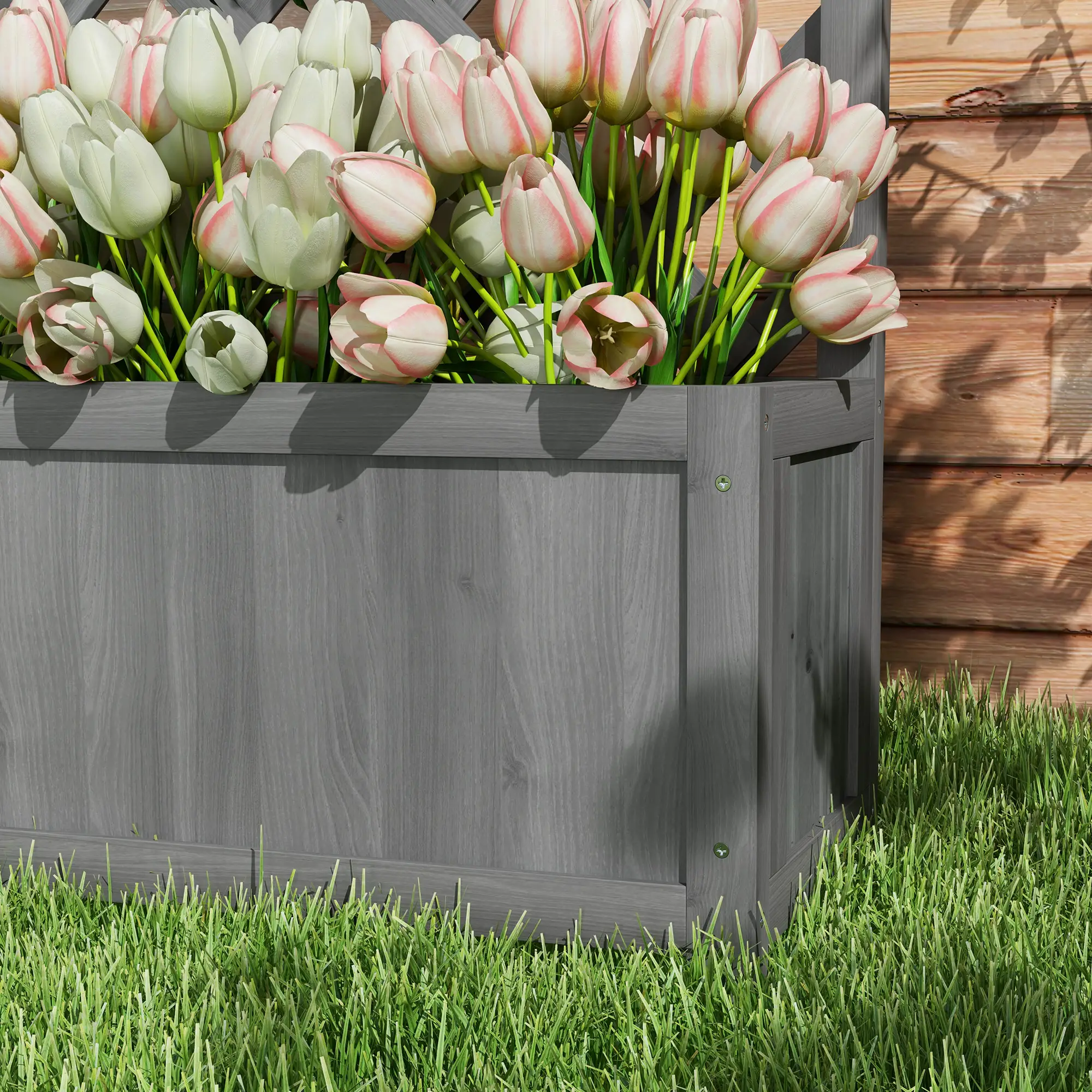 Wood Planter With Trellis, Raised Garden Bed, 28" x 11" x 46", Grey - Image 10