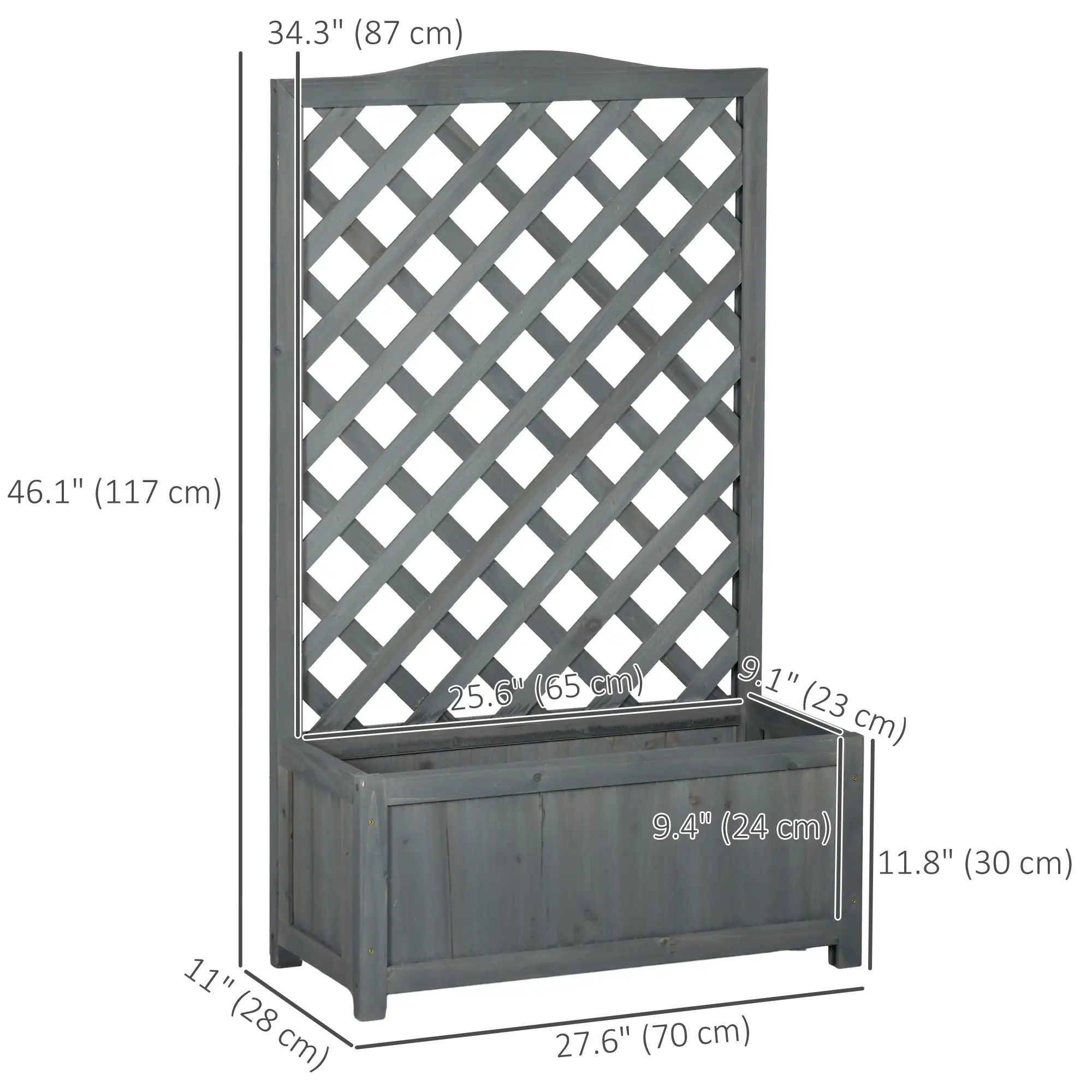 Wood Planter With Trellis, Raised Garden Bed, 28" x 11" x 46", Grey - Image 3