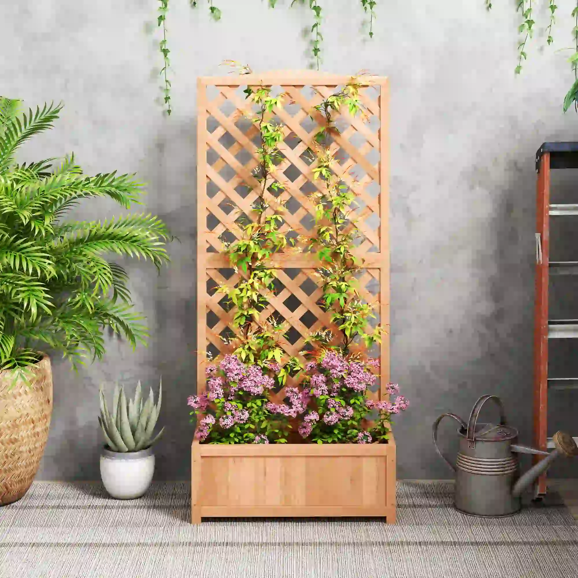 Wood Planter with Trellis, Raised Garden Bed, 30" x 14" x 67", Brown - Image 10