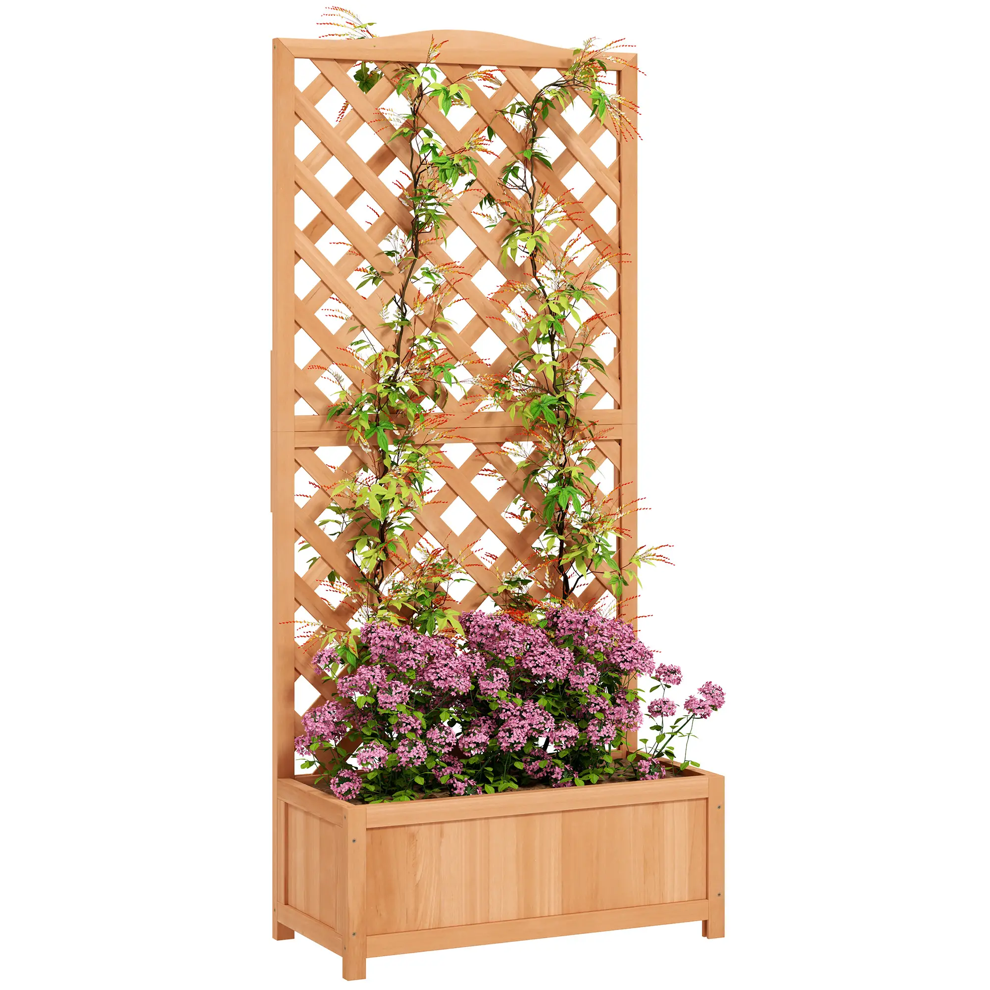 Wood Planter with Trellis, Raised Garden Bed, 30" x 14" x 67", Brown - Image 11