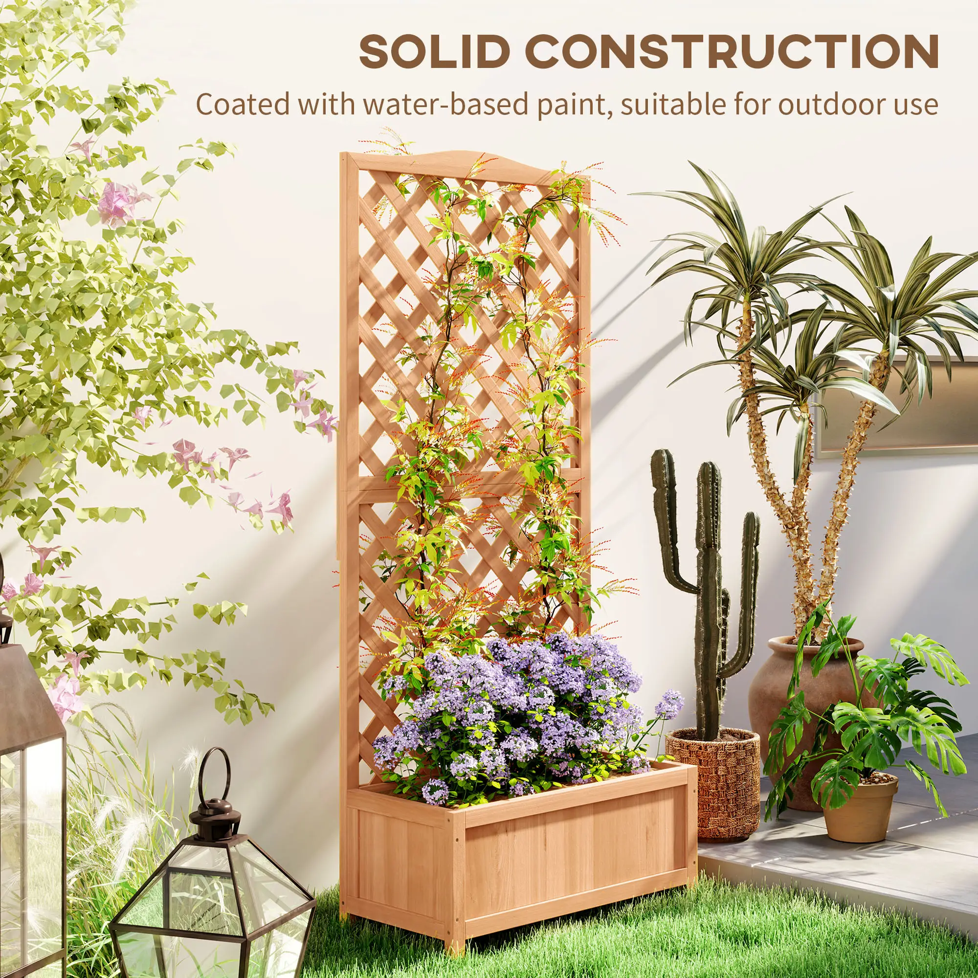 Wood Planter with Trellis, Raised Garden Bed, 30" x 14" x 67", Brown - Image 7