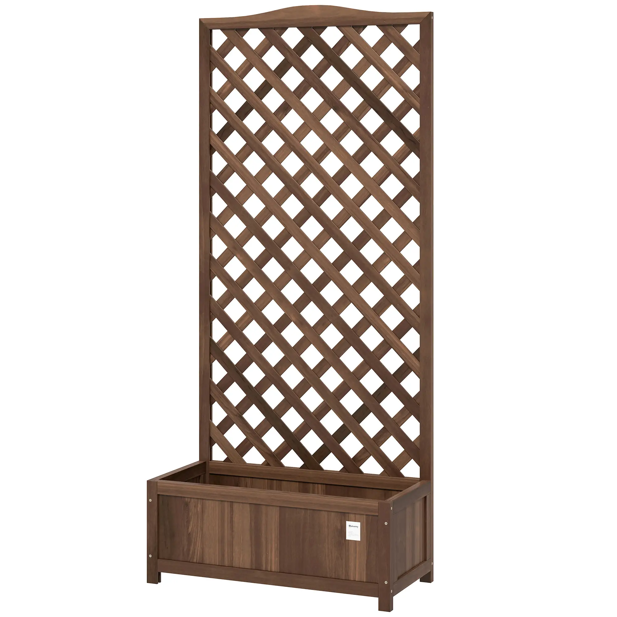 Wood Planter With Trellis, Raised Garden Bed, 30" x 14" x 67", Dark Brown