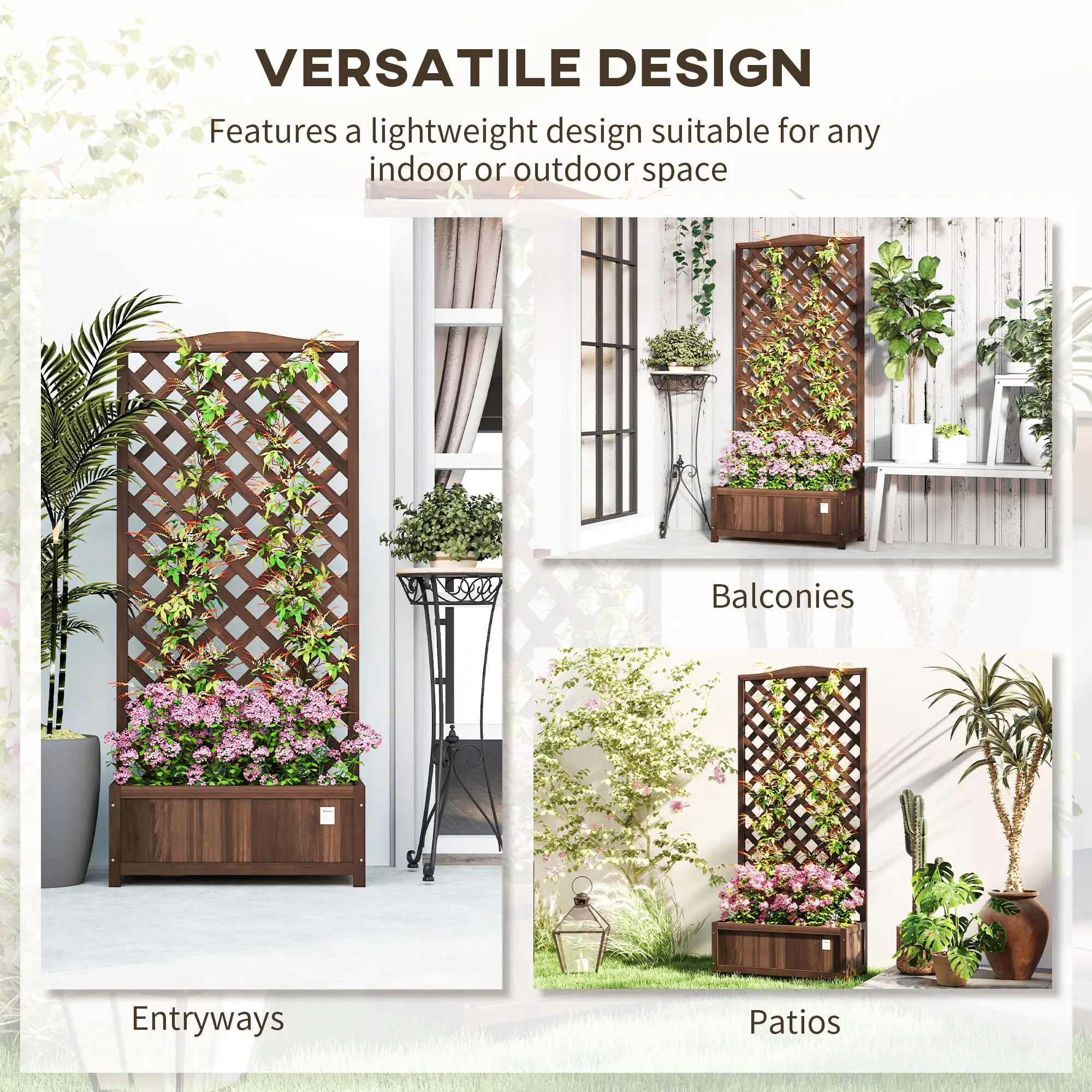 Wood Planter With Trellis, Raised Garden Bed, 30" x 14" x 67", Dark Brown - Image 4