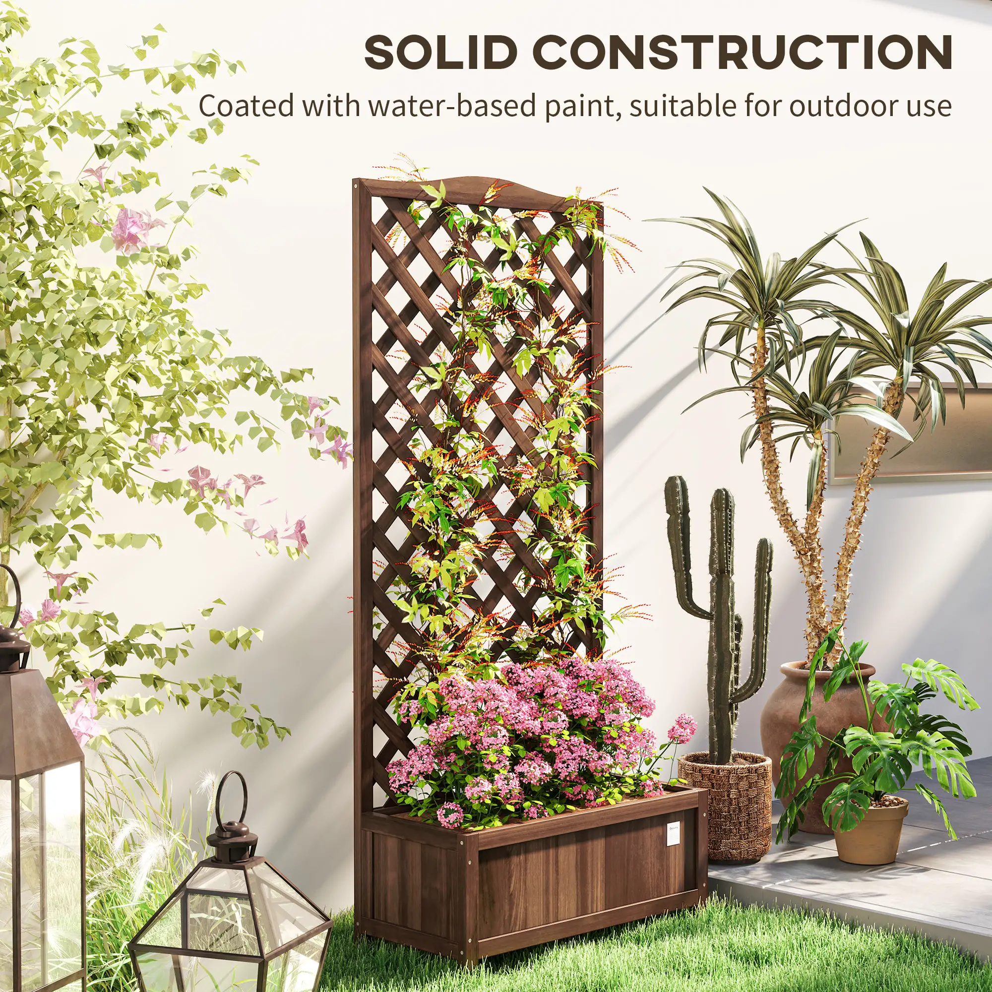 Wood Planter With Trellis, Raised Garden Bed, 30" x 14" x 67", Dark Brown - Image 7