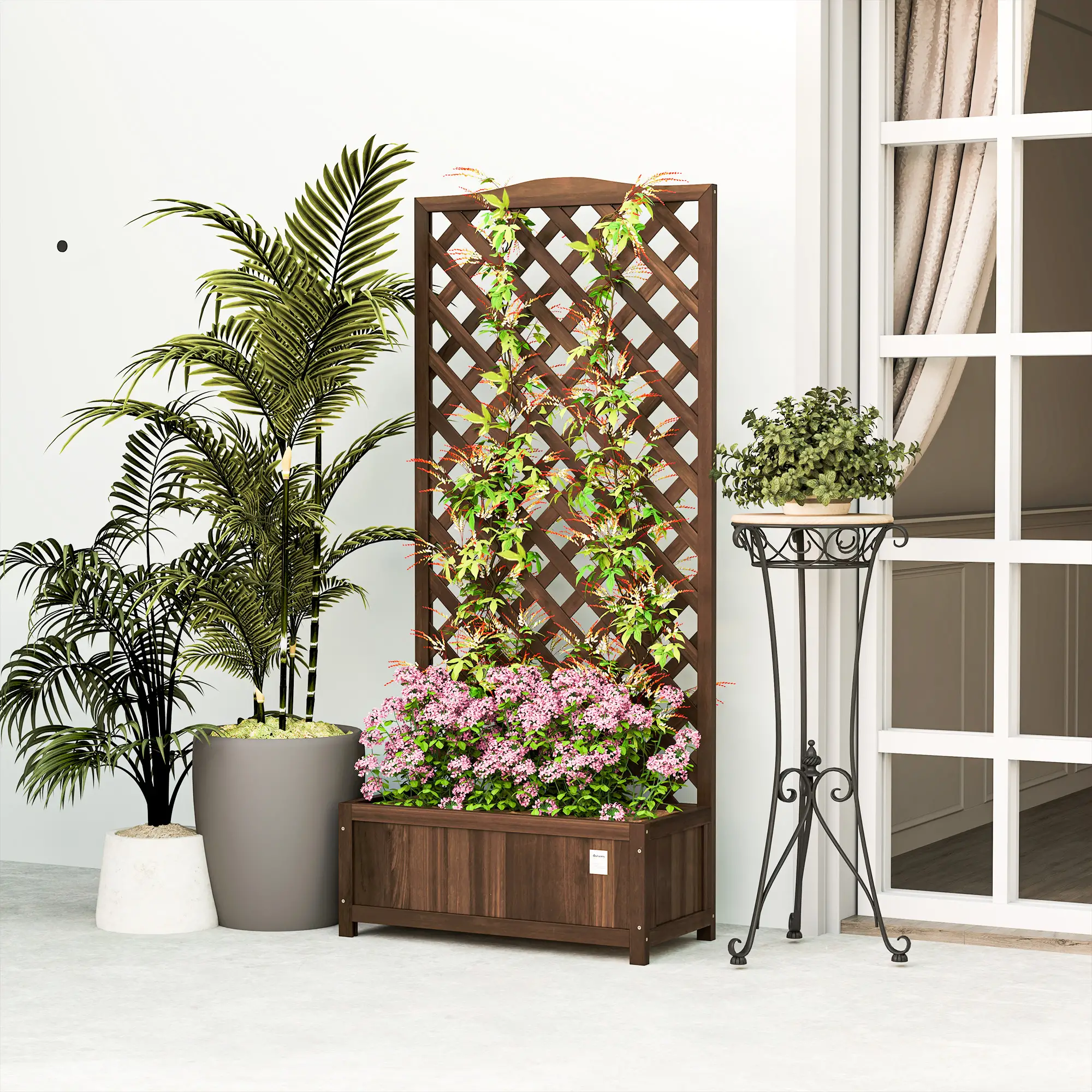 Wood Planter With Trellis, Raised Garden Bed, 30" x 14" x 67", Dark Brown - Image 9