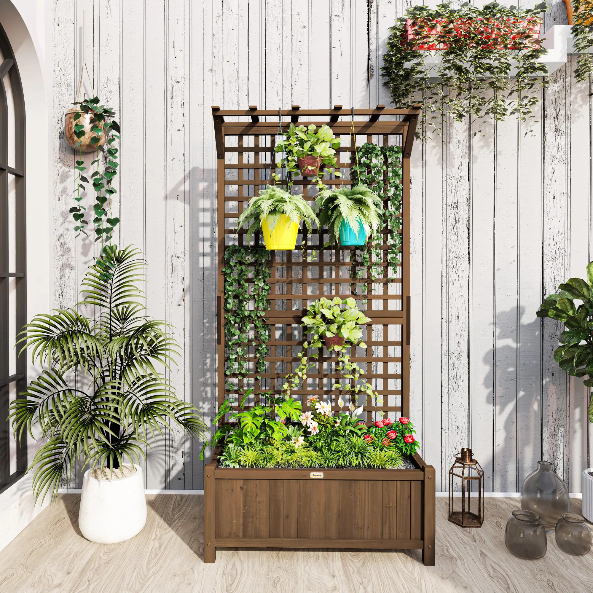 Wood Planter With Trellis, Raised Garden Bed, Privacy Screen - Image 2