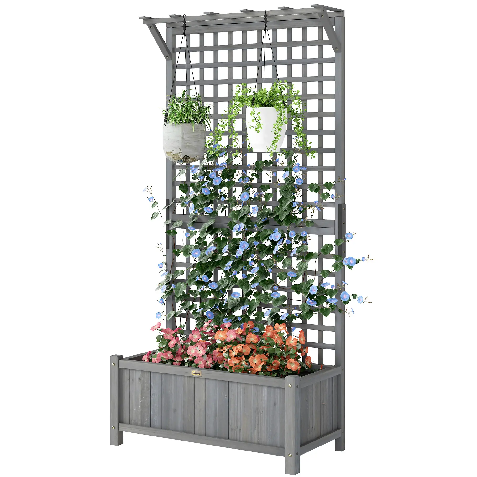 Wood Planter with Trellis, Raised Garden Bed, Privacy Screen, Dark Grey - Image 11
