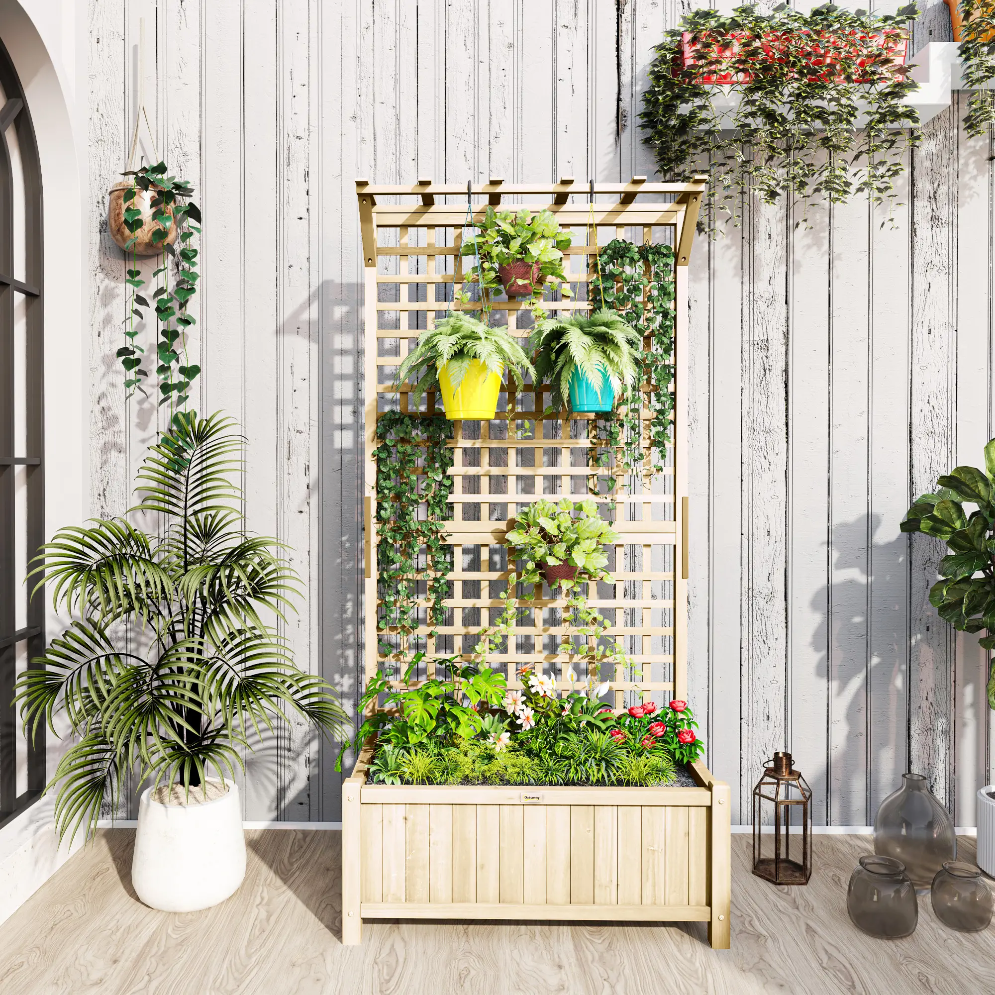 Wood Planter with Trellis, Raised Garden Bed, Privacy Screen, Natural Wood - Image 2