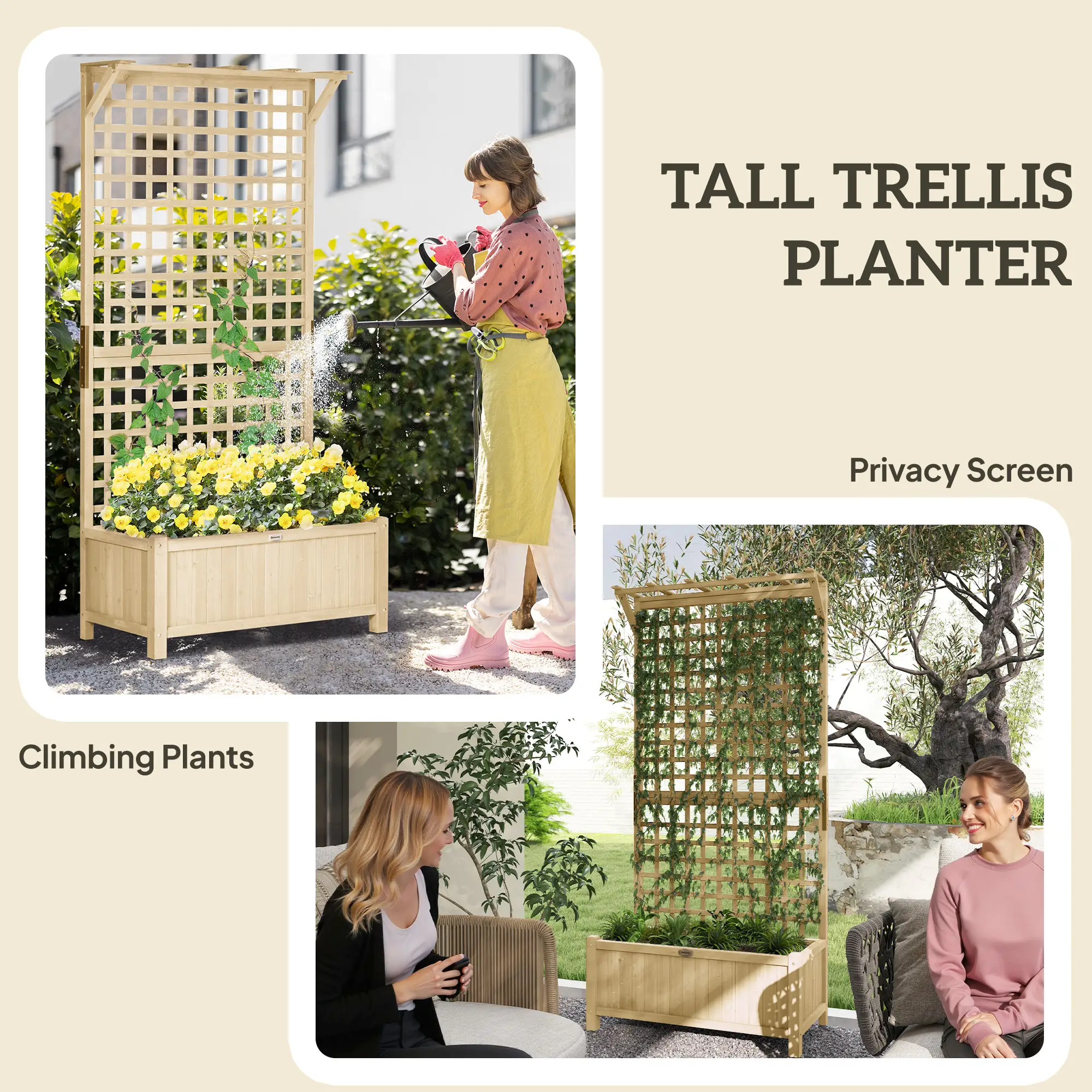 Wood Planter with Trellis, Raised Garden Bed, Privacy Screen, Natural Wood - Image 4