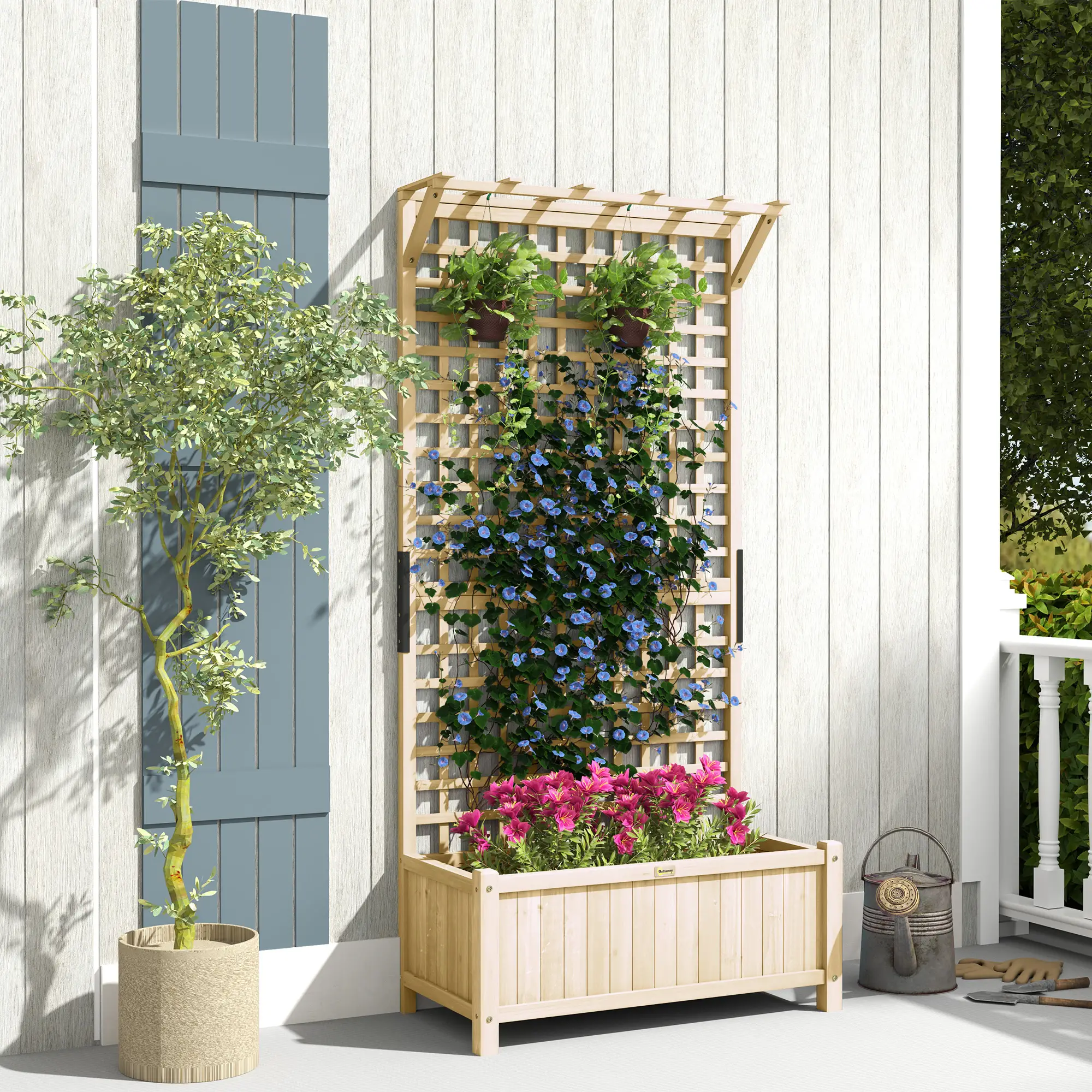 Wood Planter with Trellis, Raised Garden Bed, Privacy Screen, Natural Wood - Image 8