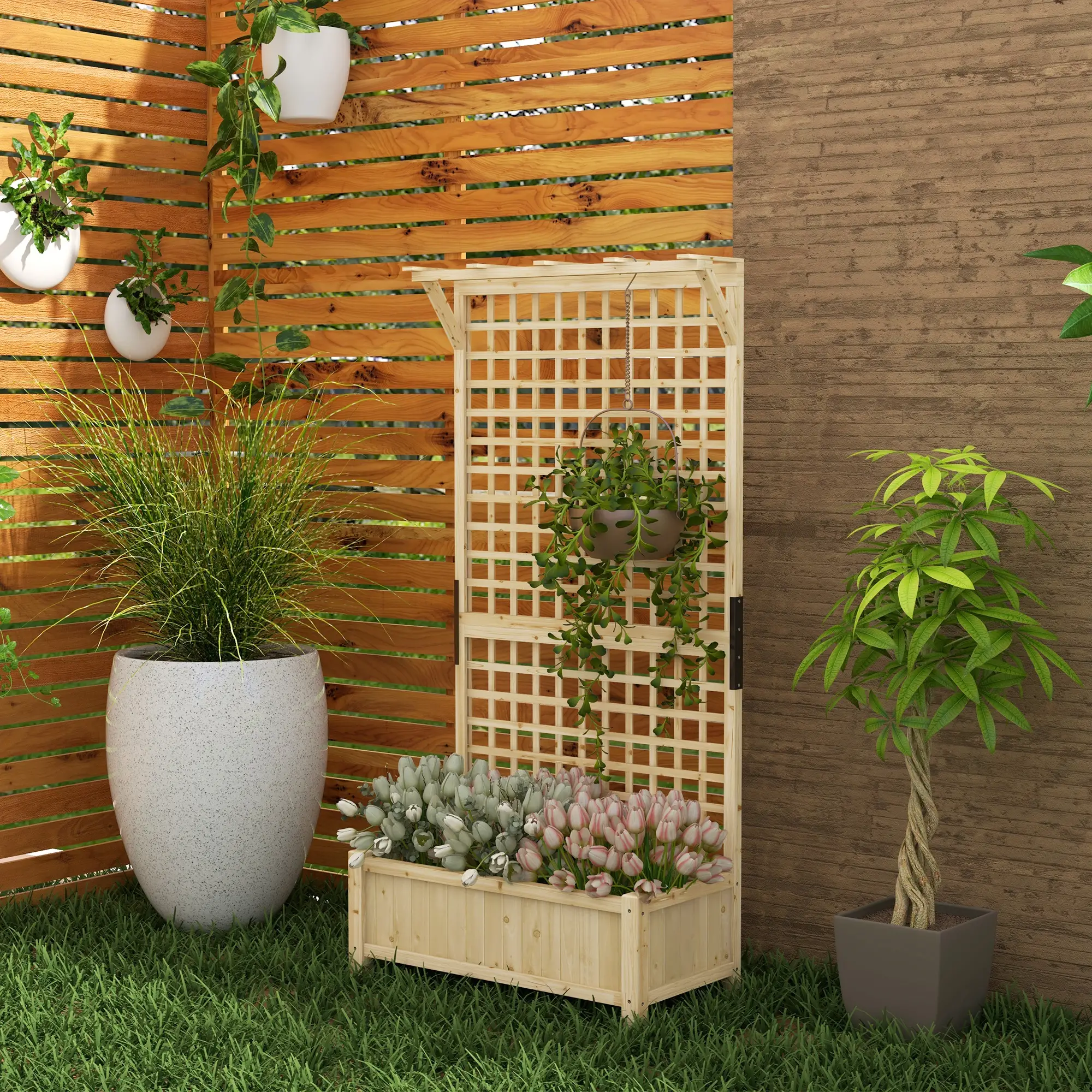 Wood Planter with Trellis, Raised Garden Bed, Privacy Screen, Natural Wood - Image 9