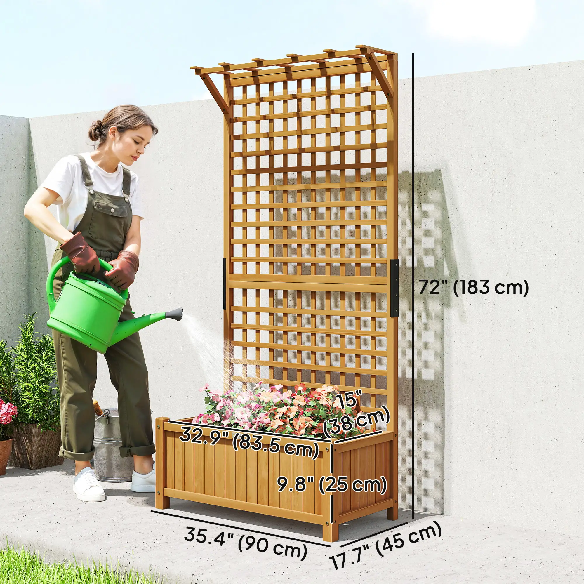Wood Planter with Trellis, Raised Garden Bed, Privacy Screen, Yellow - Image 3