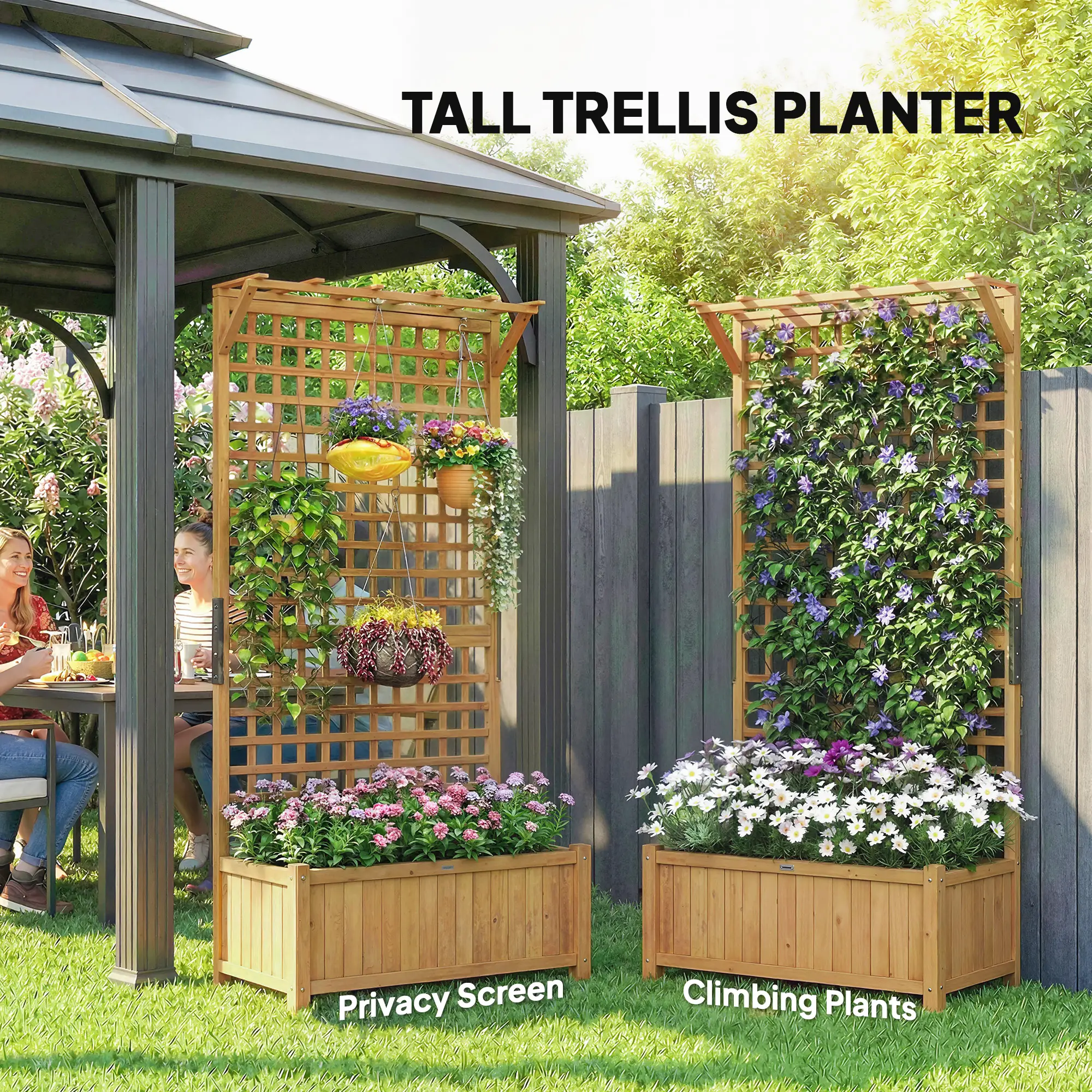 Wood Planter with Trellis, Raised Garden Bed, Privacy Screen, Yellow - Image 4