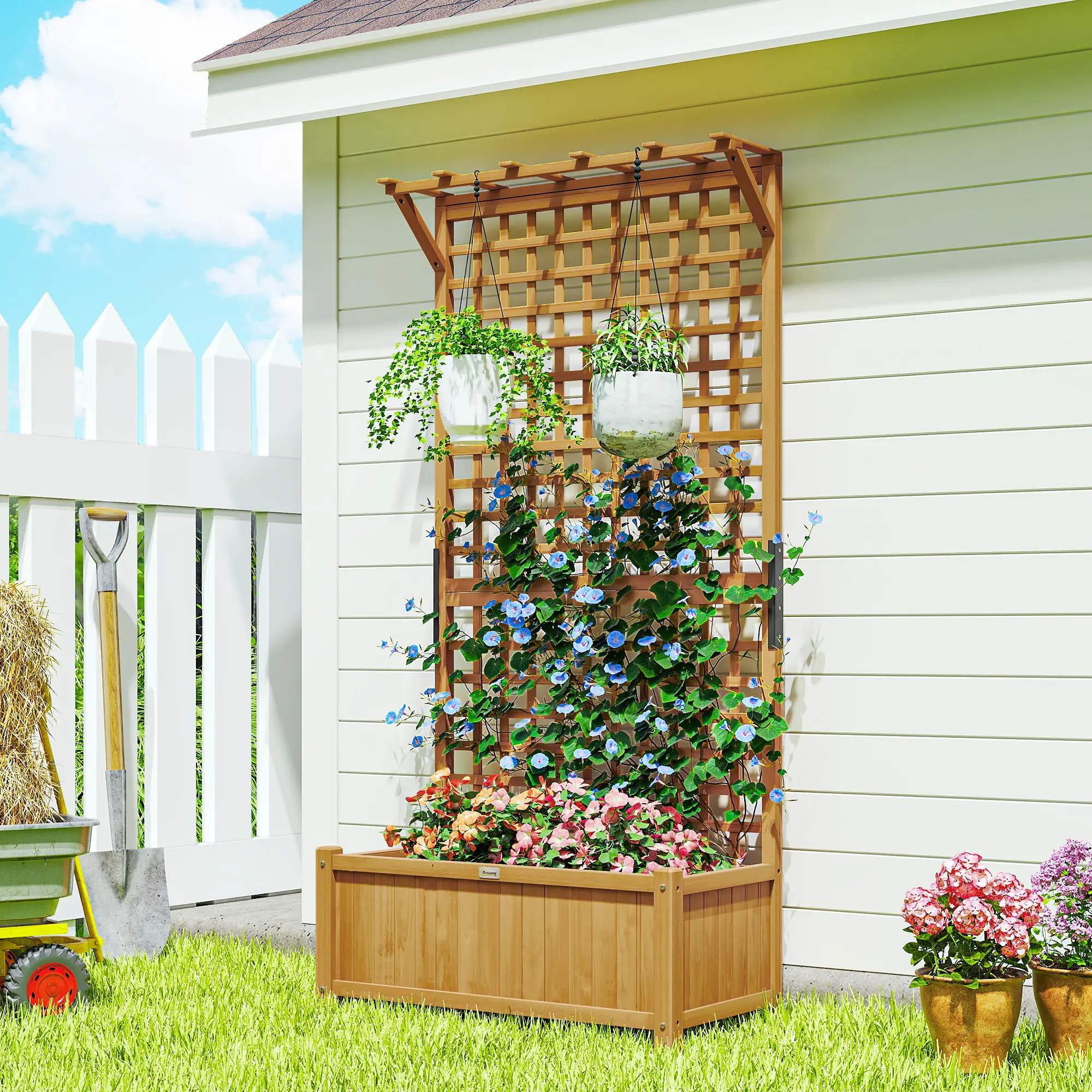 Wood Planter with Trellis, Raised Garden Bed, Privacy Screen, Yellow - Image 8