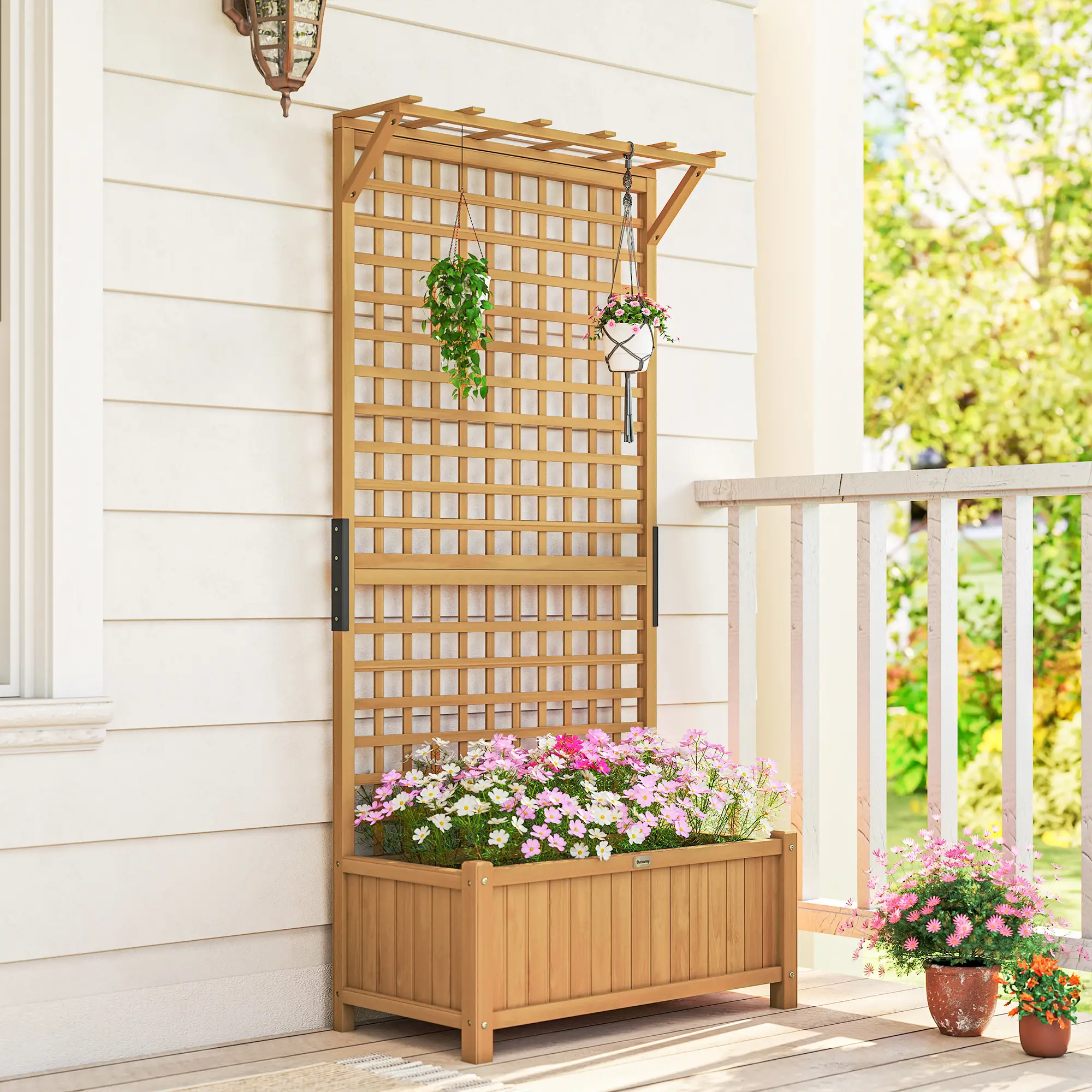 Wood Planter with Trellis, Raised Garden Bed, Privacy Screen, Yellow - Image 9