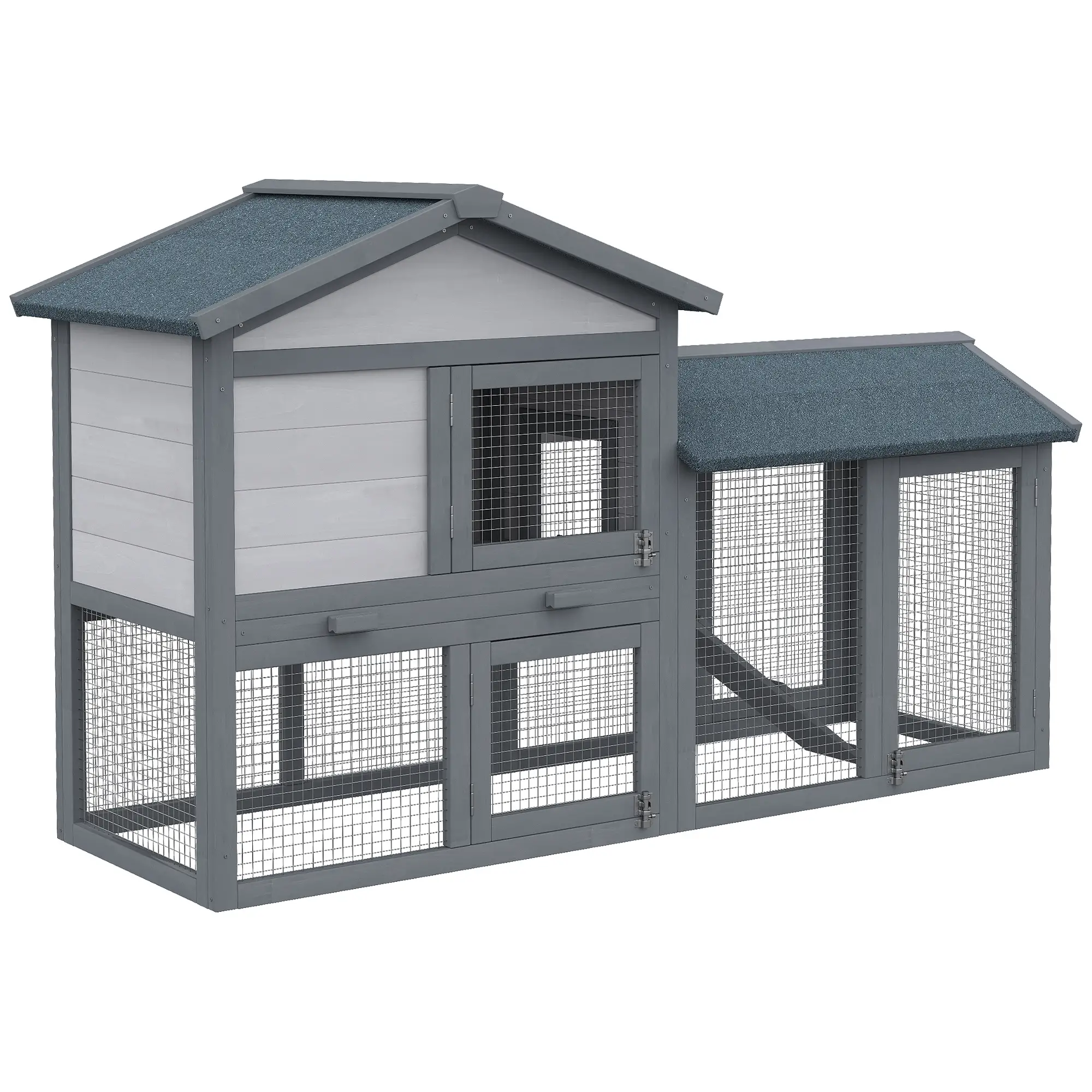 Wood Rabbit Hutch, Bunny Cage, Small Animal House, Dark Grey