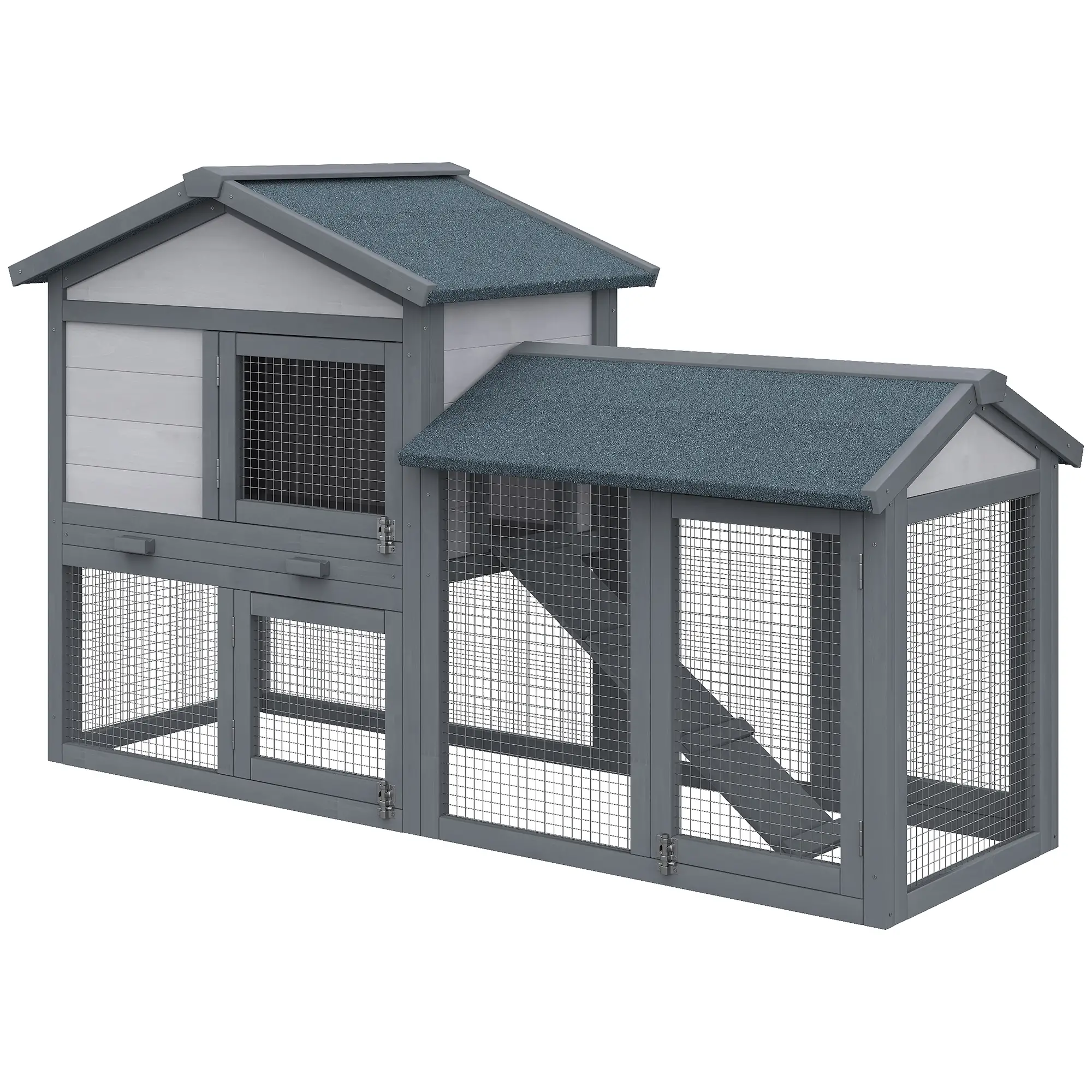 Wood Rabbit Hutch, Bunny Cage, Small Animal House, Dark Grey - Image 10