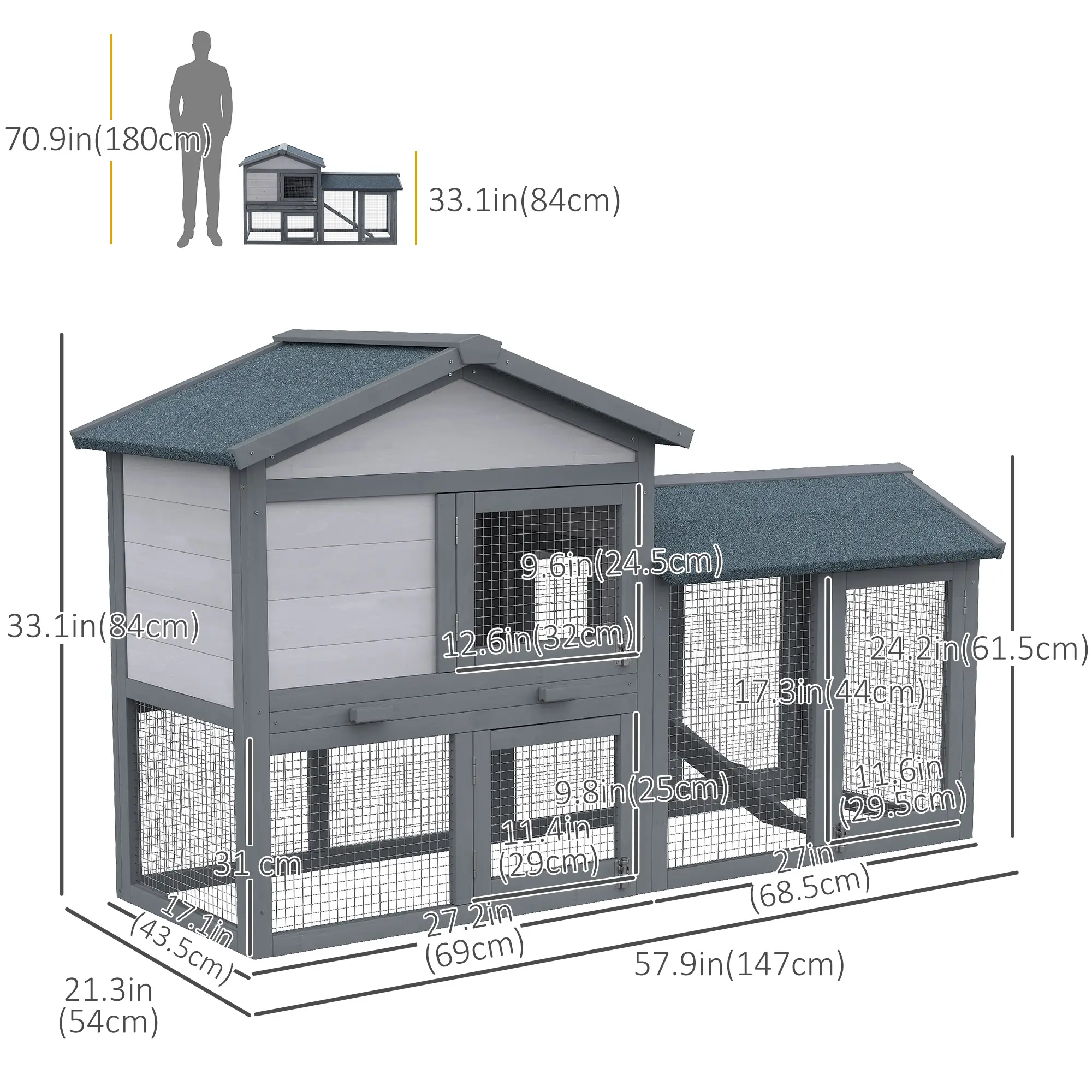 Wood Rabbit Hutch, Bunny Cage, Small Animal House, Dark Grey - Image 3
