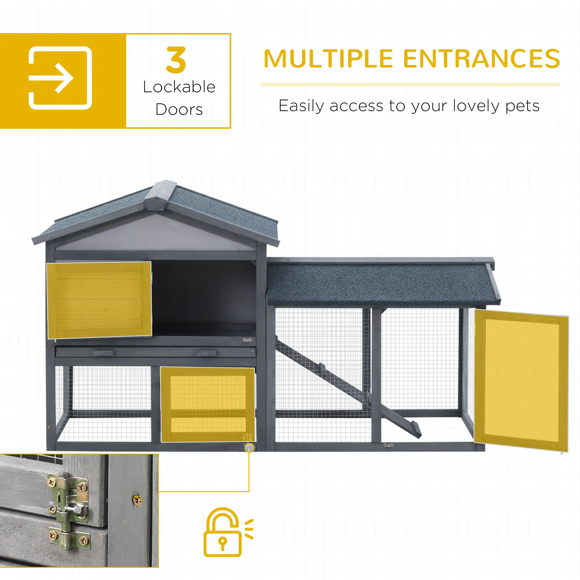 Wood Rabbit Hutch, Bunny Cage, Small Animal House, Dark Grey - Image 4