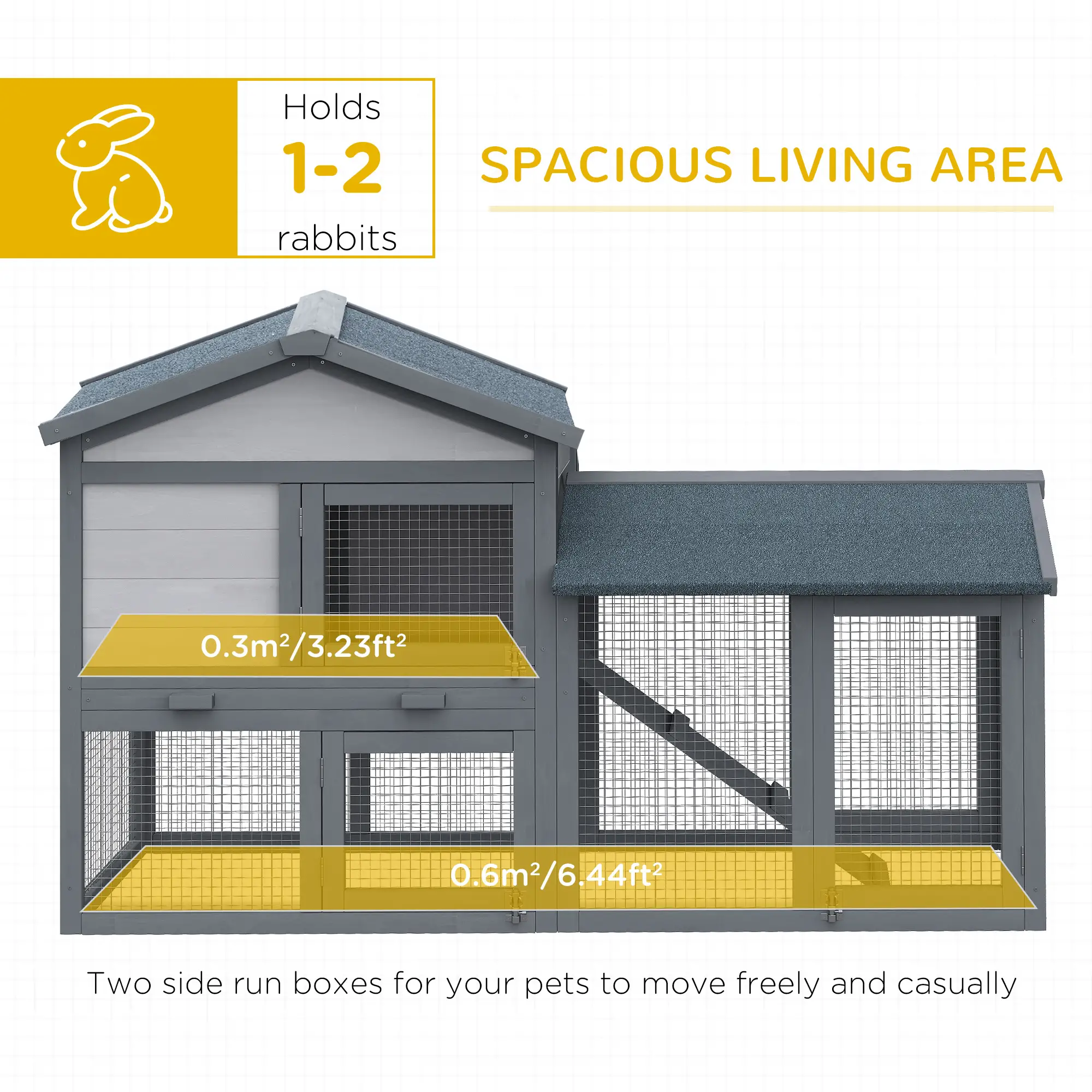 Wood Rabbit Hutch, Bunny Cage, Small Animal House, Dark Grey - Image 5