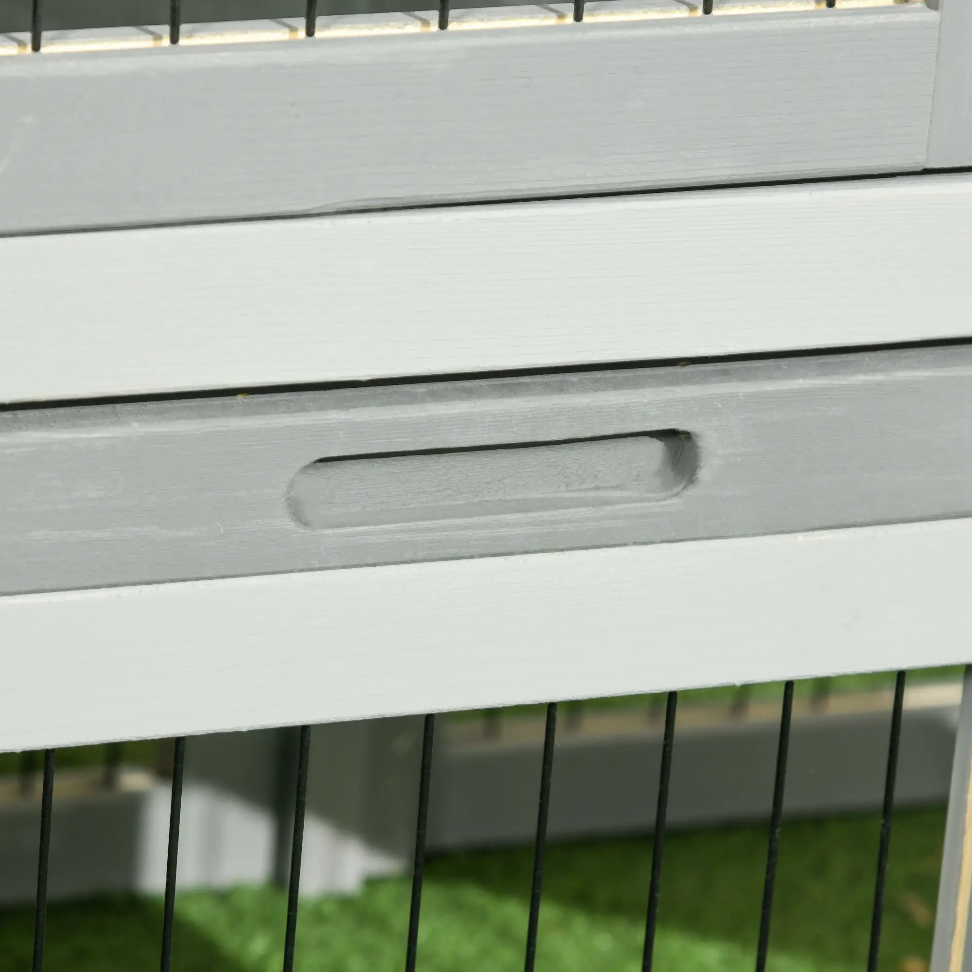 Wood Rabbit Hutch With Ramp, Openable Roof, Pull Out Tray, Light Grey - Image 9
