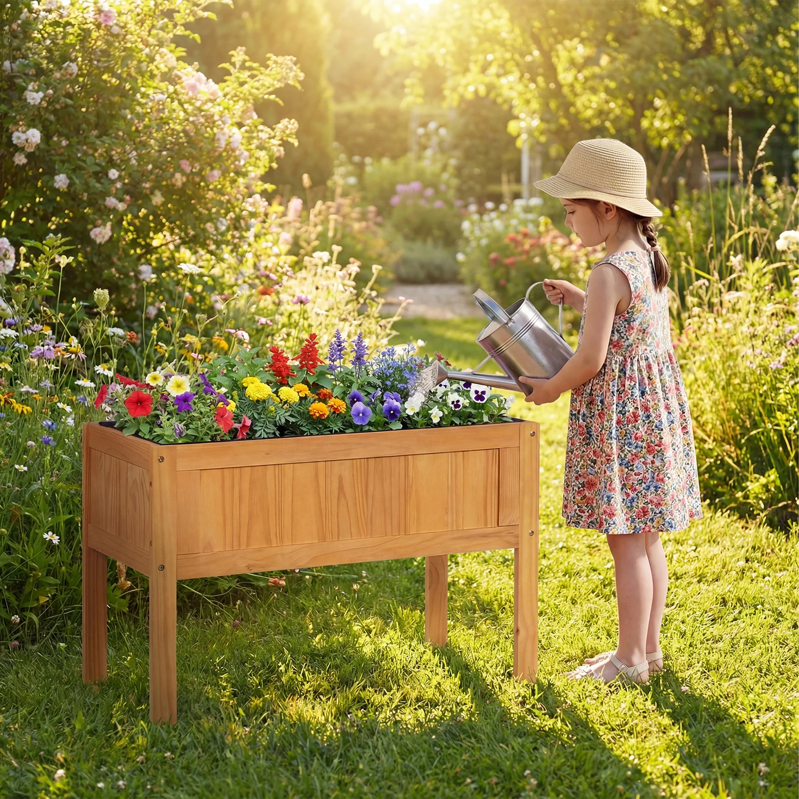 Wood Raised Garden Bed, Elevated Planter Box, Orange - Image 2