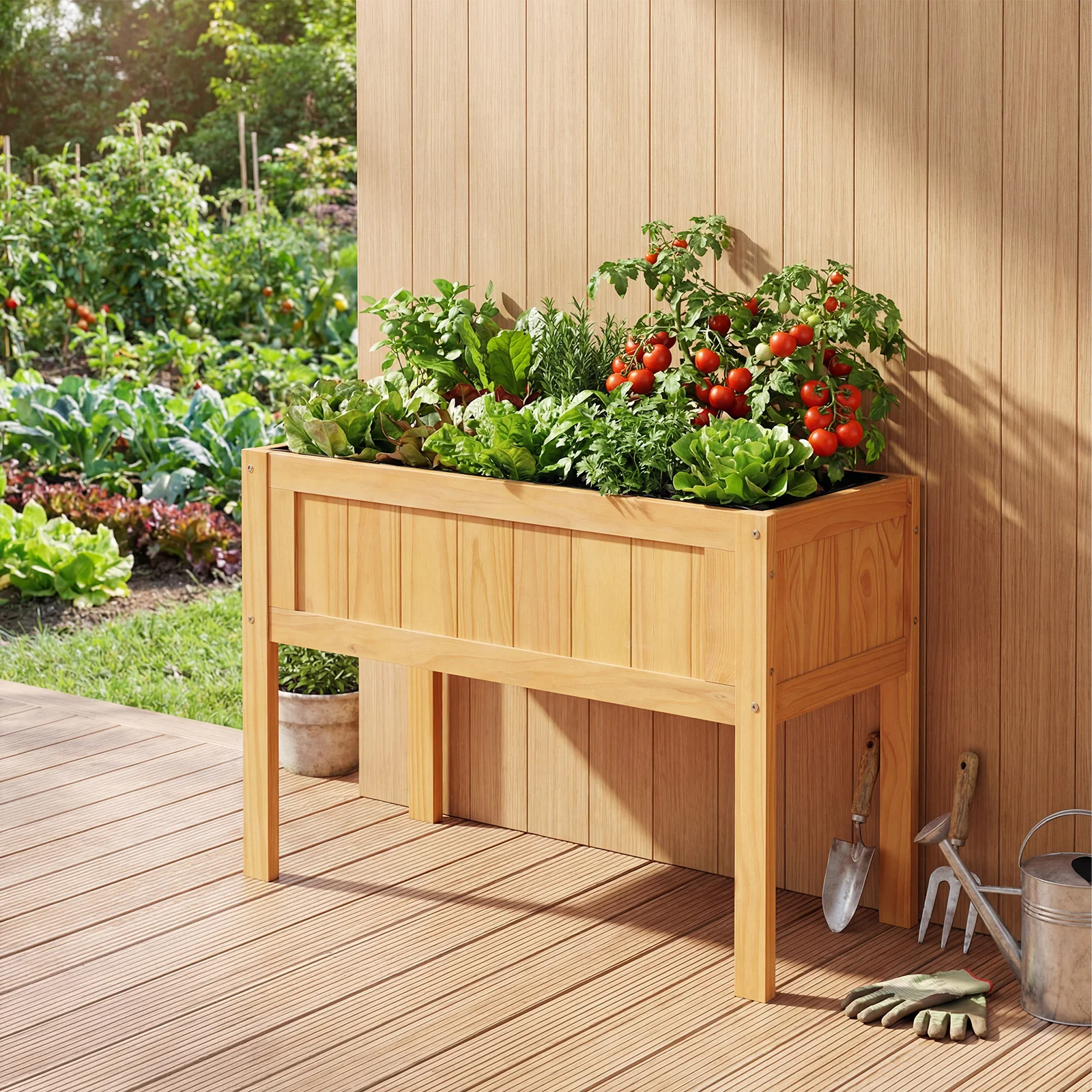 Wood Raised Garden Bed, Elevated Planter Box, Orange - Image 3
