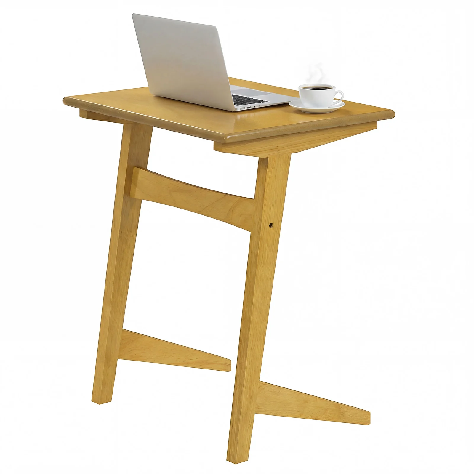 Wood Sofa Side Table, C-Shaped End Table, Wood Veneered Top, Natural