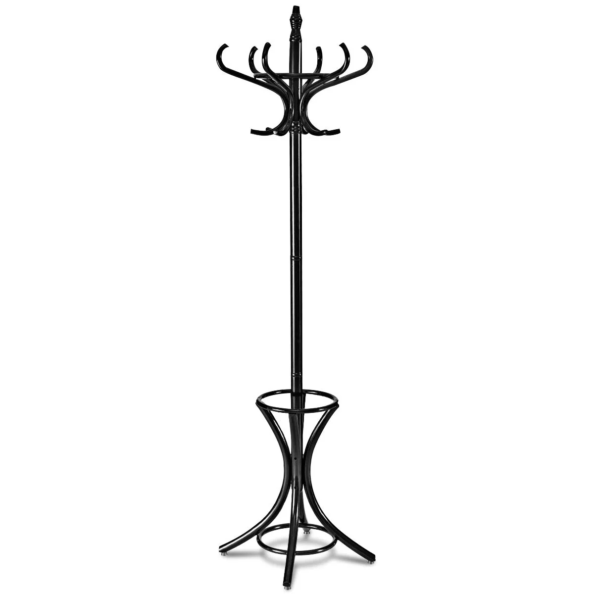 Wood Standing Hat Coat Rack With Umbrella Stand, Black - Image 4