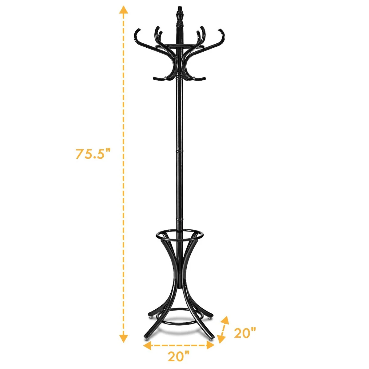 Wood Standing Hat Coat Rack With Umbrella Stand, Black - Image 5