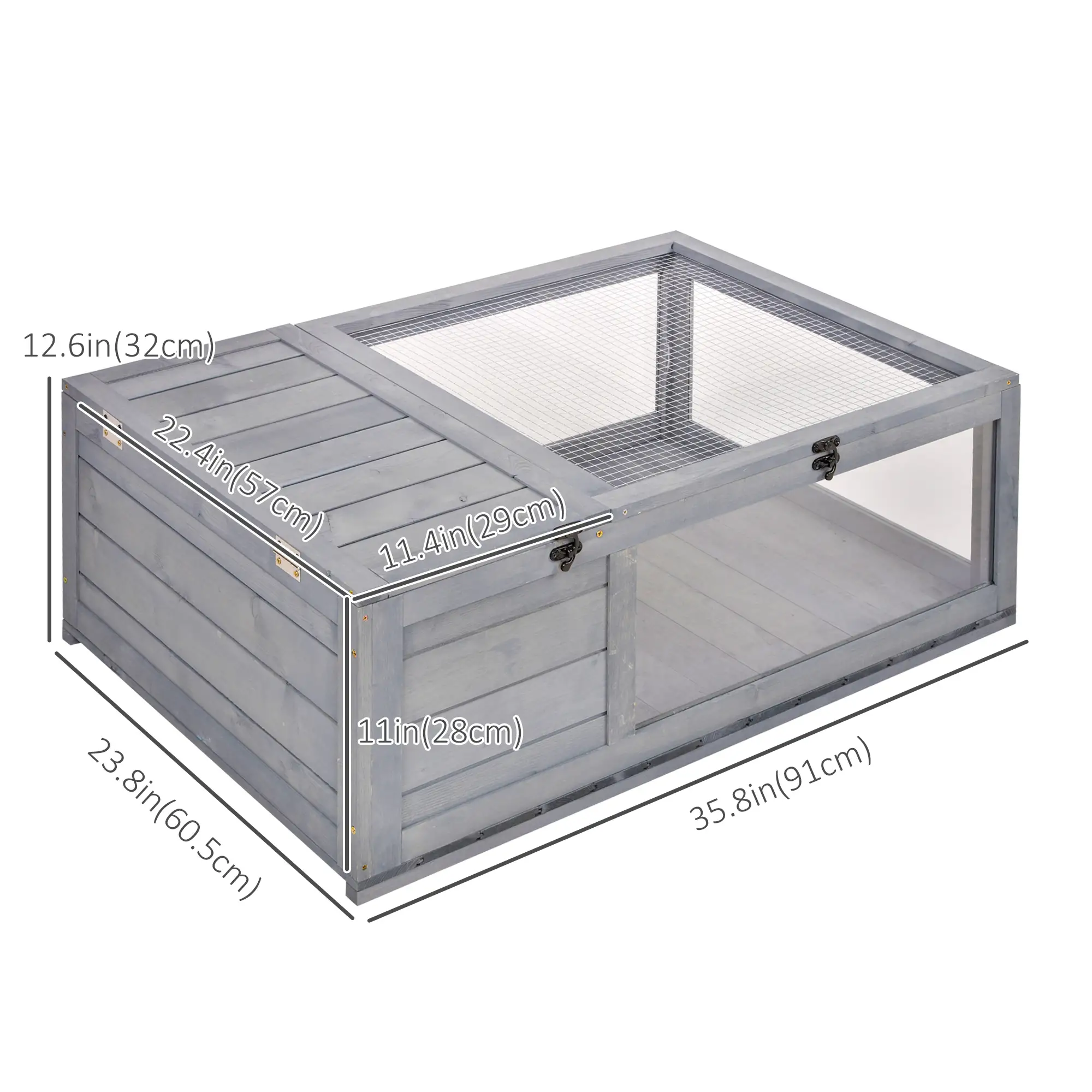 Wood Tortoise House, 35.8" x 23.8" x 12.6", Indoor Outdoor Use, Grey - Image 3