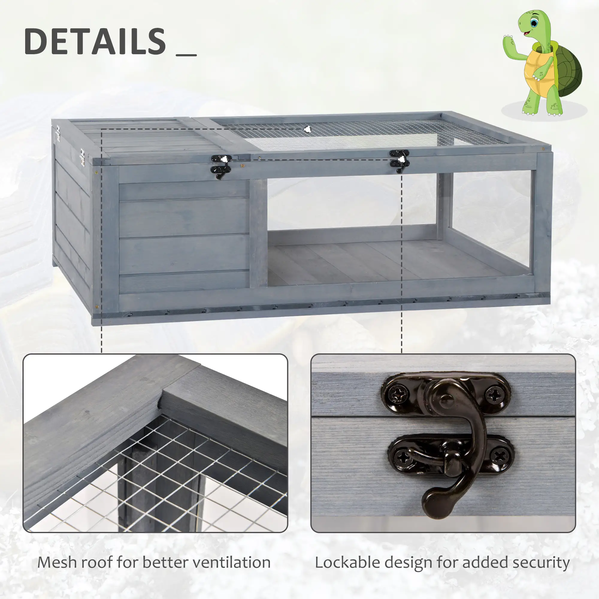 Wood Tortoise House, 35.8" x 23.8" x 12.6", Indoor Outdoor Use, Grey - Image 6