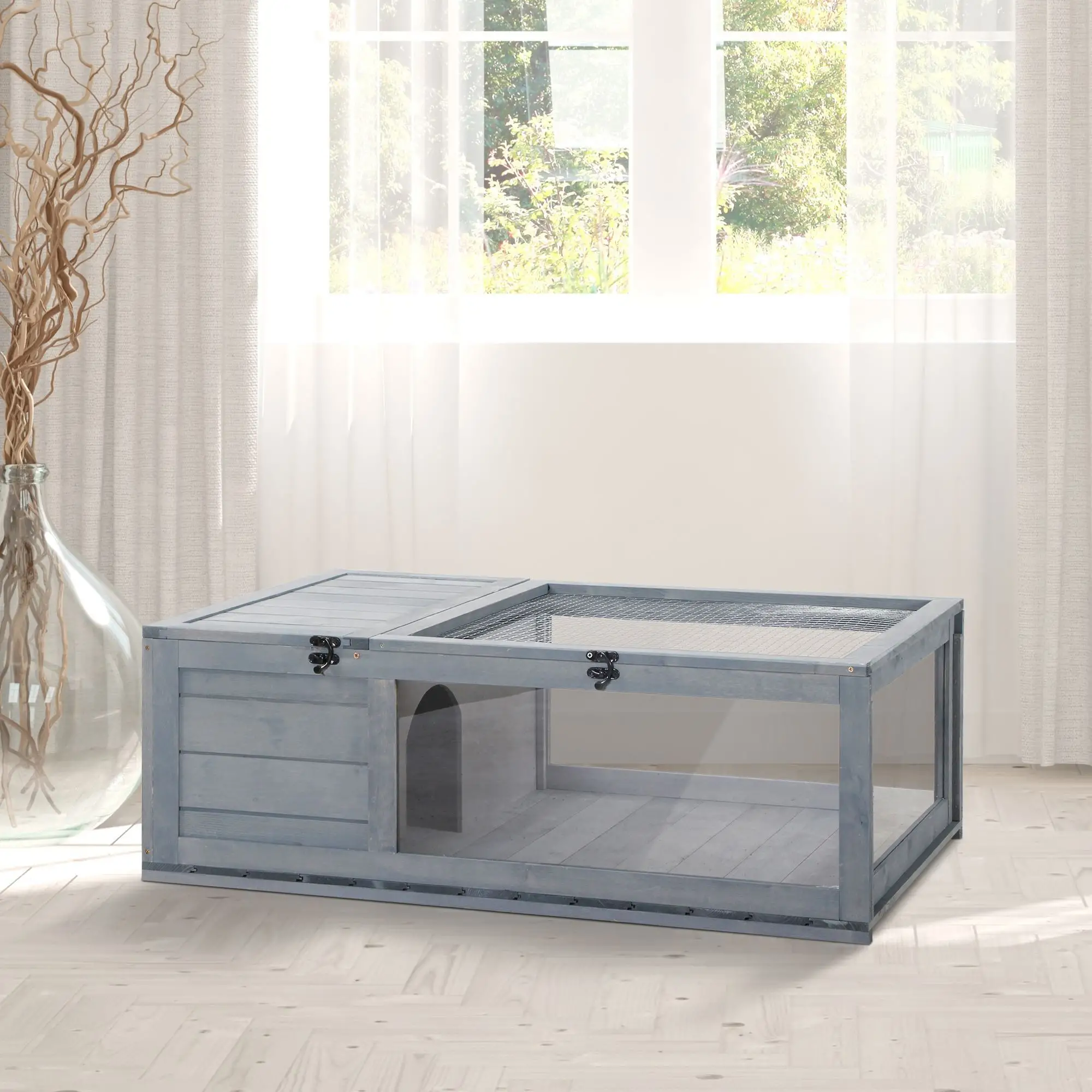 Wood Tortoise House, 35.8" x 23.8" x 12.6", Indoor Outdoor Use, Grey - Image 8
