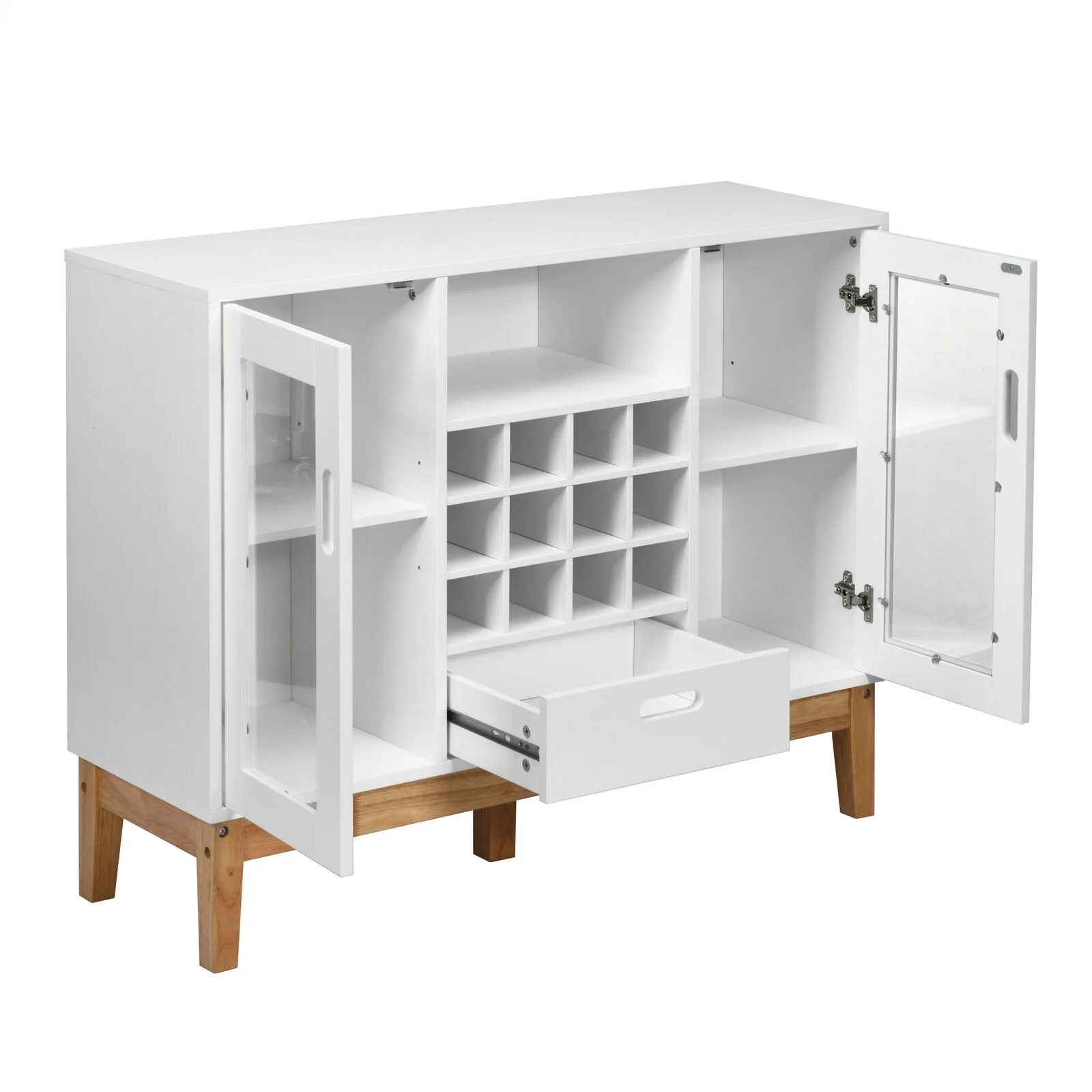 Wood Wine Storage Cabinet, Sideboard Console Buffet Server, White - Image 4