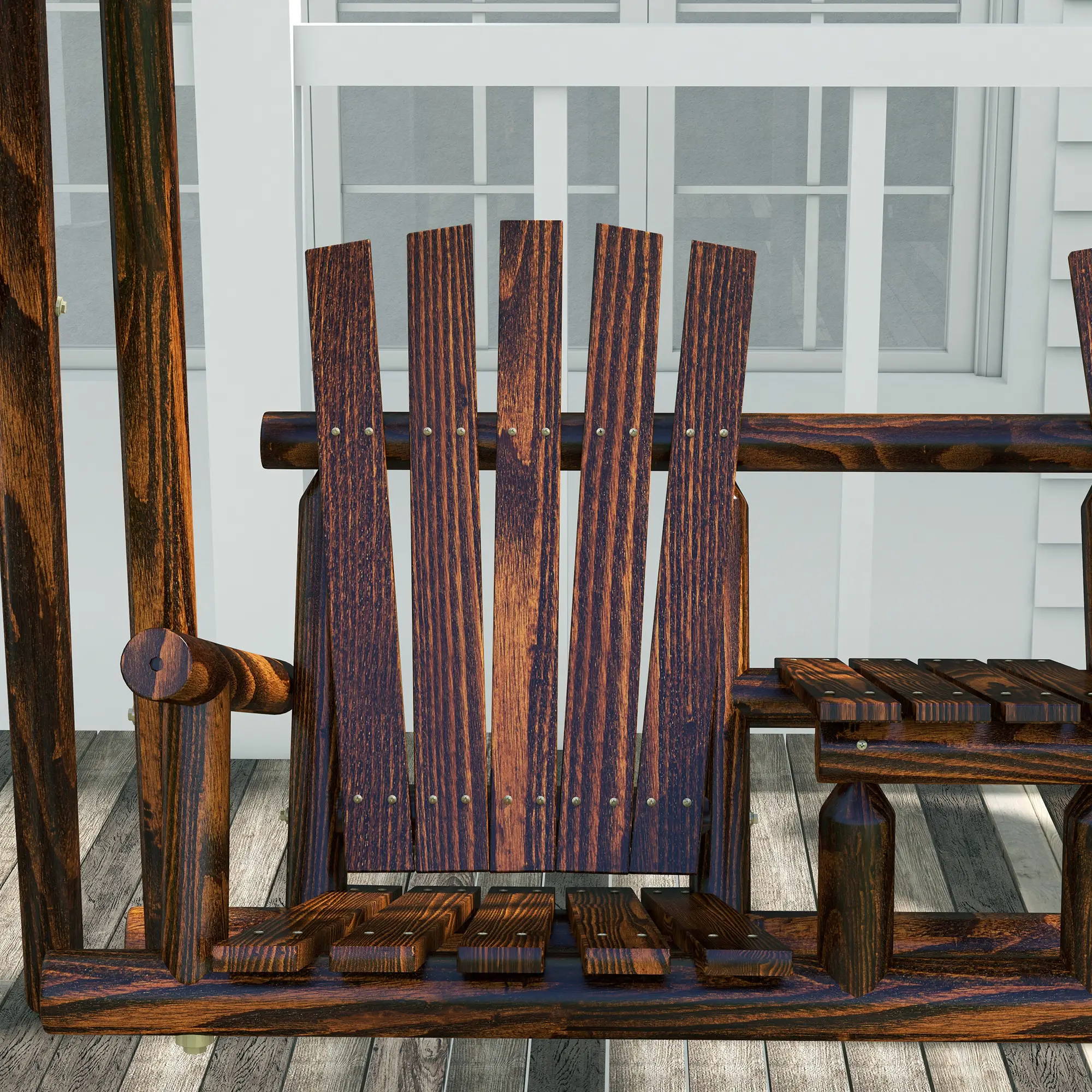 Wooden 2-Seat A-Frame Porch Swing, Rustic Patio Bench, Outdoor Furniture - Image 10