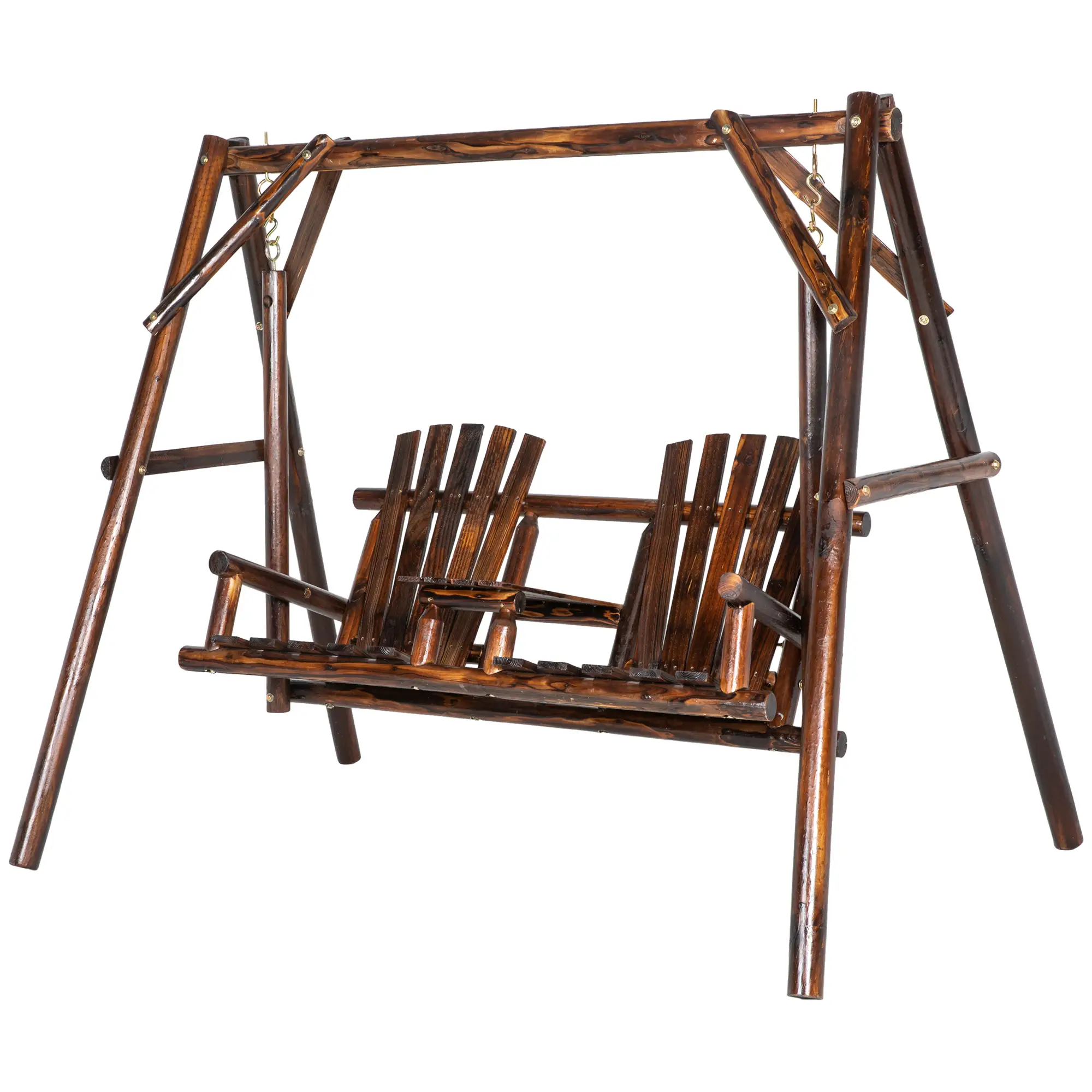 Wooden 2-Seat A-Frame Porch Swing, Rustic Patio Bench, Outdoor Furniture - Image 11