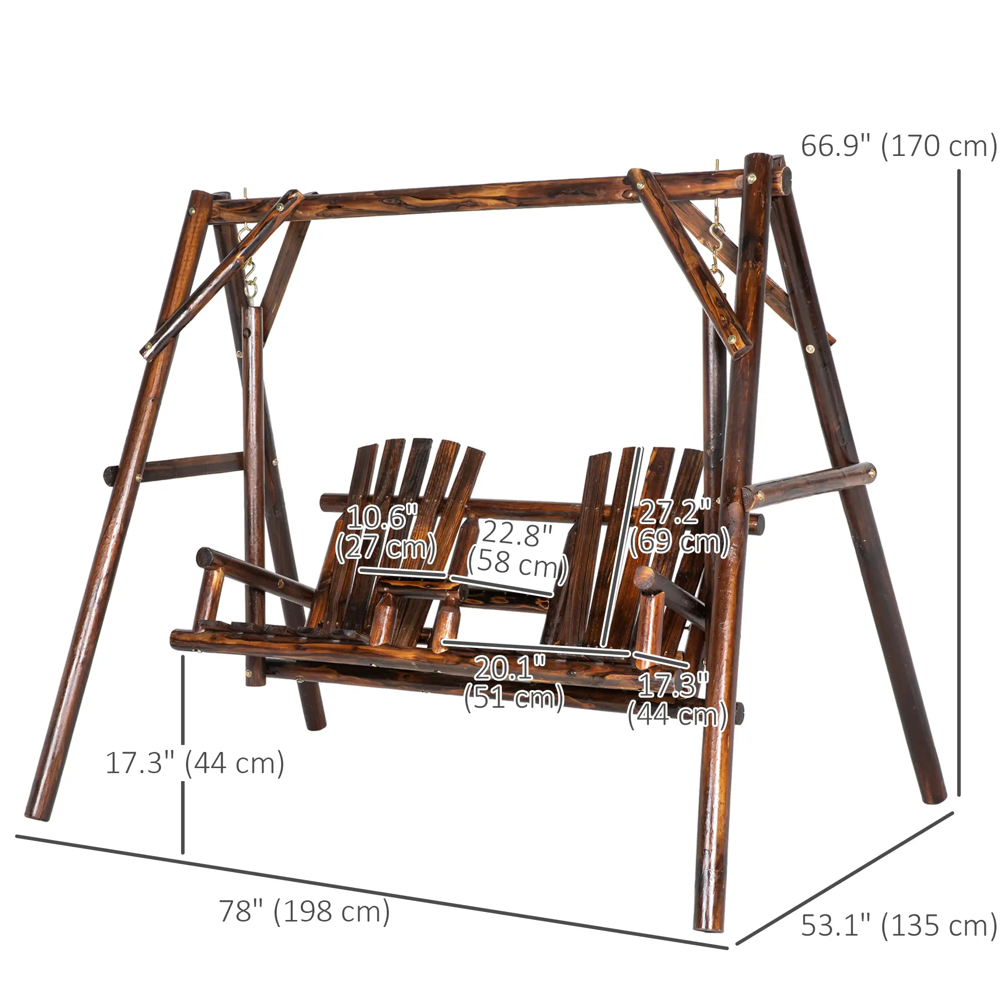 Wooden 2-Seat A-Frame Porch Swing, Rustic Patio Bench, Outdoor Furniture - Image 3
