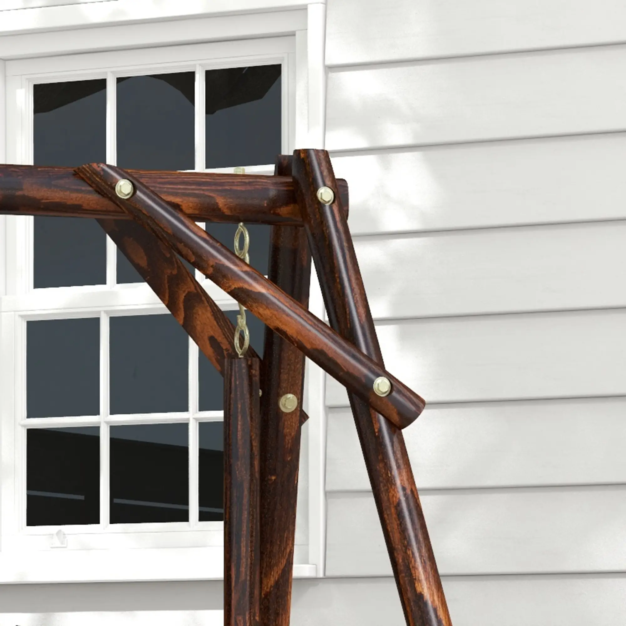 Wooden 2-Seat A-Frame Porch Swing, Rustic Patio Bench, Outdoor Furniture - Image 9