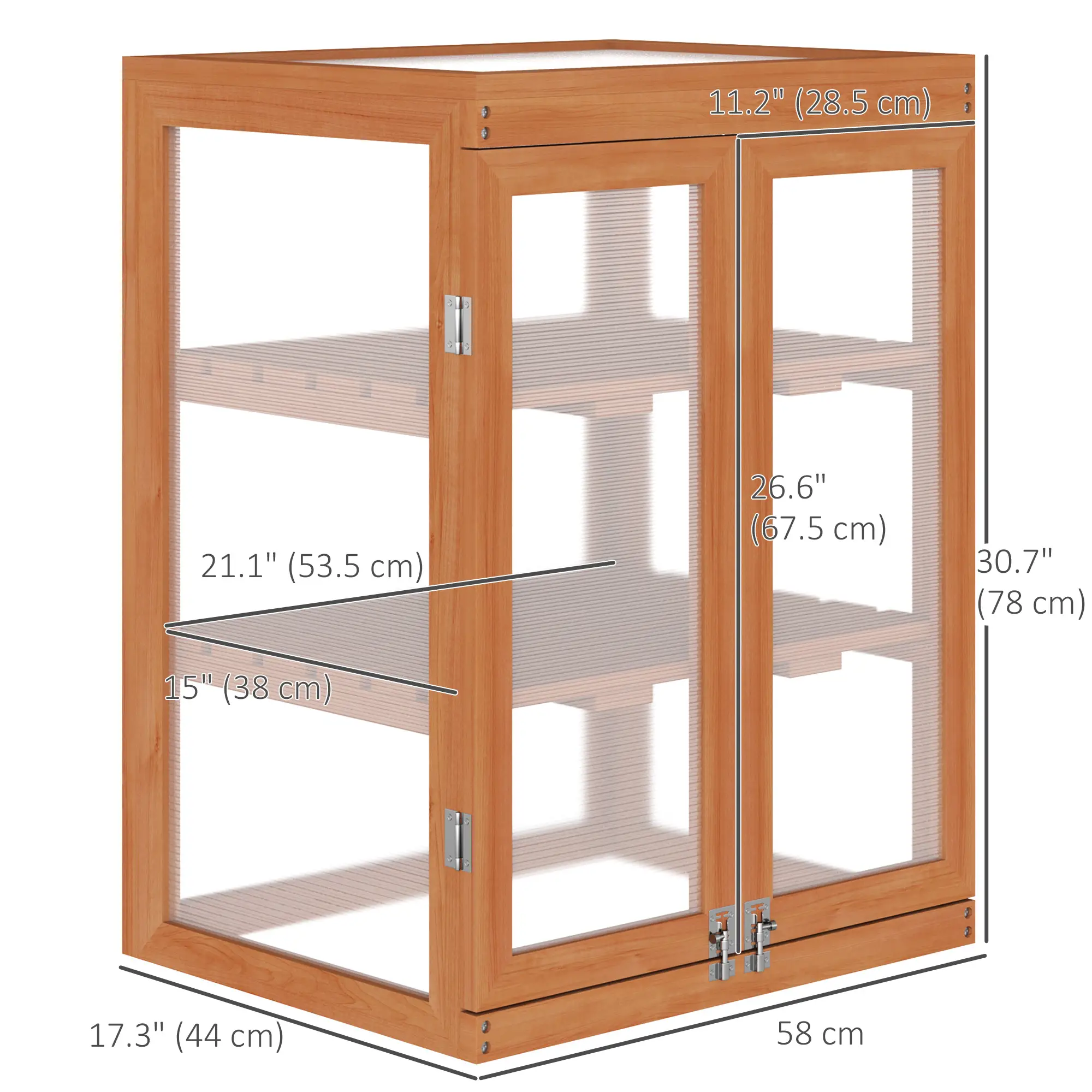 Wooden 2 Tier Cold Frame Greenhouse, 22.8" x 17.3" x 30.7", Orange - Image 3
