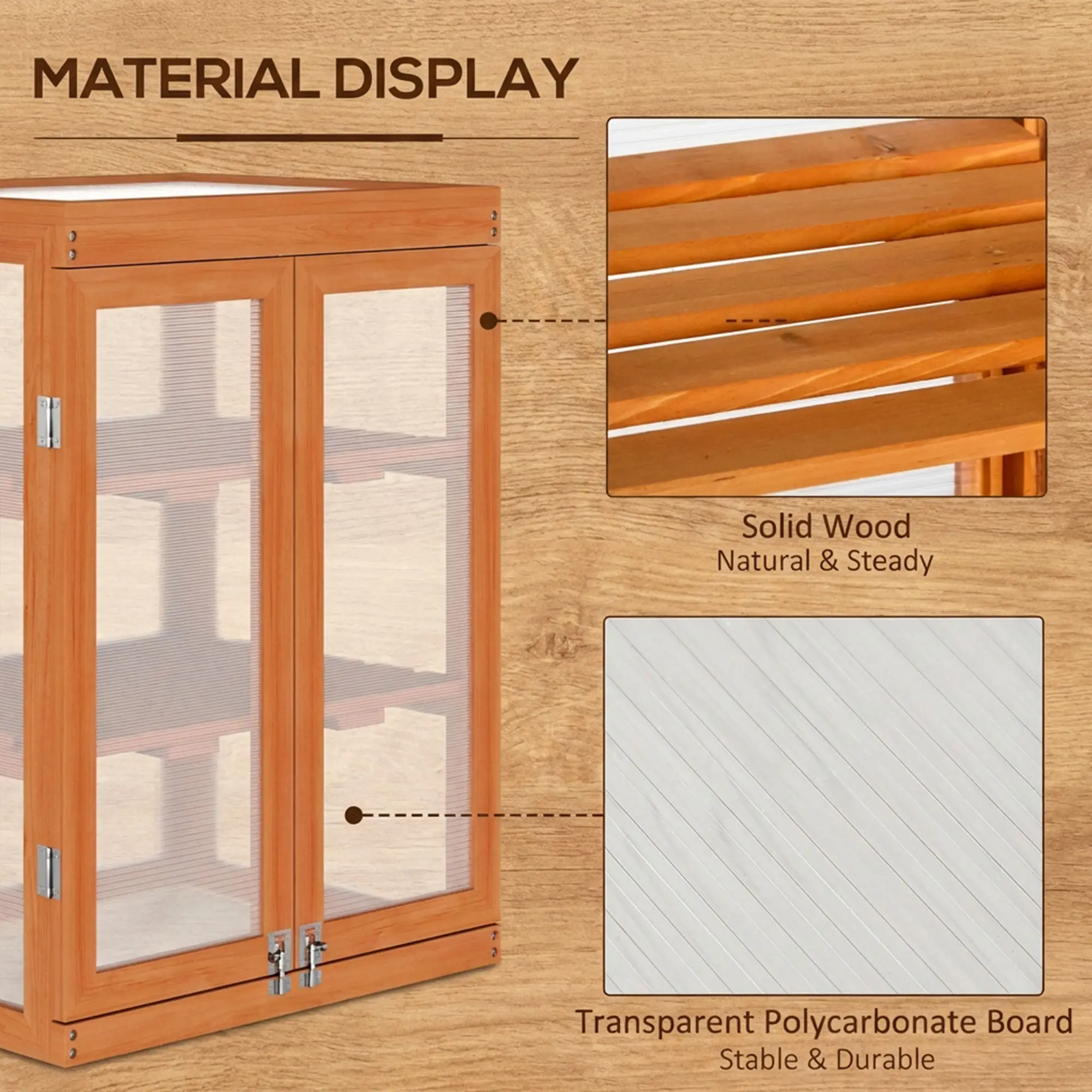 Wooden 2 Tier Cold Frame Greenhouse, 22.8" x 17.3" x 30.7", Orange - Image 4