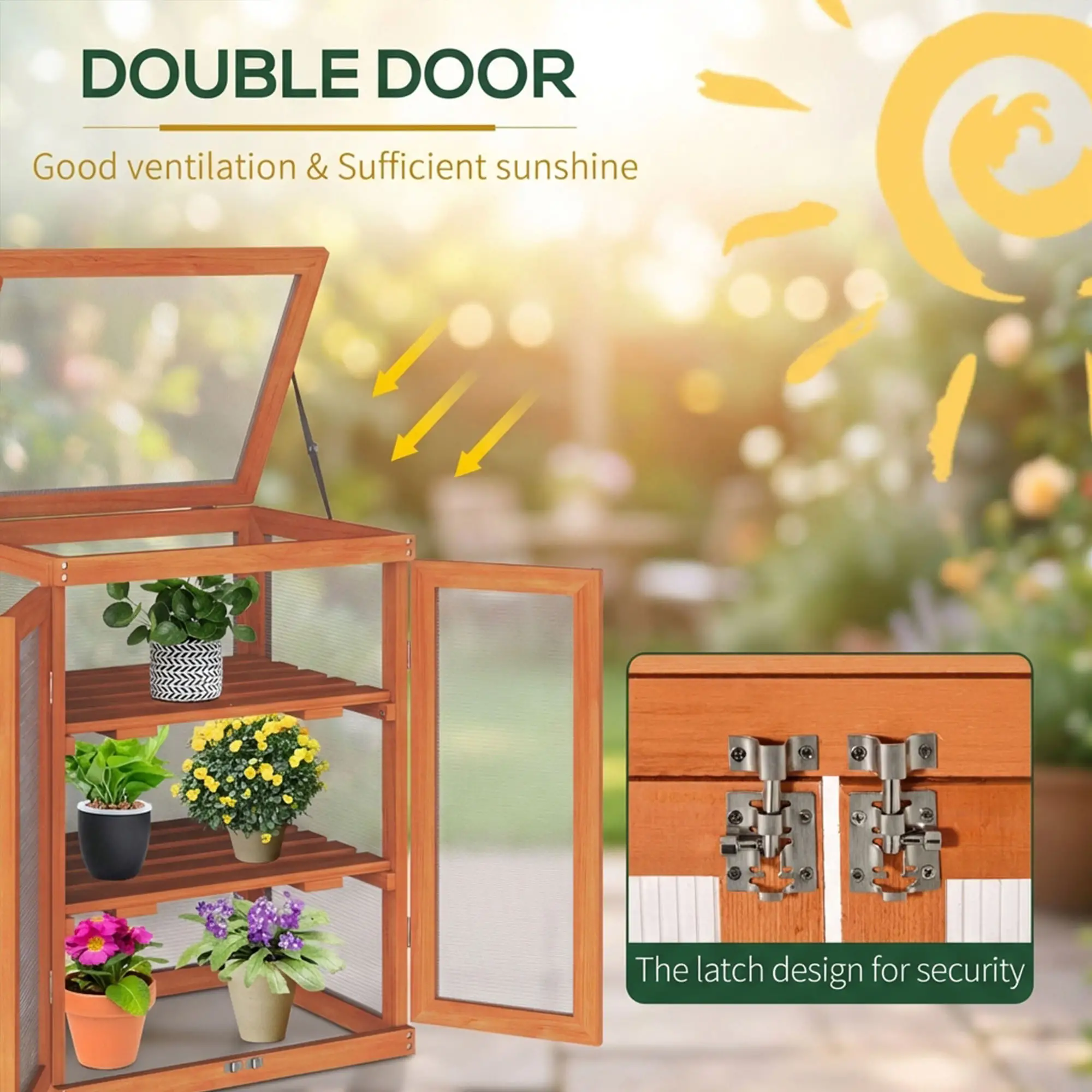 Wooden 2 Tier Cold Frame Greenhouse, 22.8" x 17.3" x 30.7", Orange - Image 5