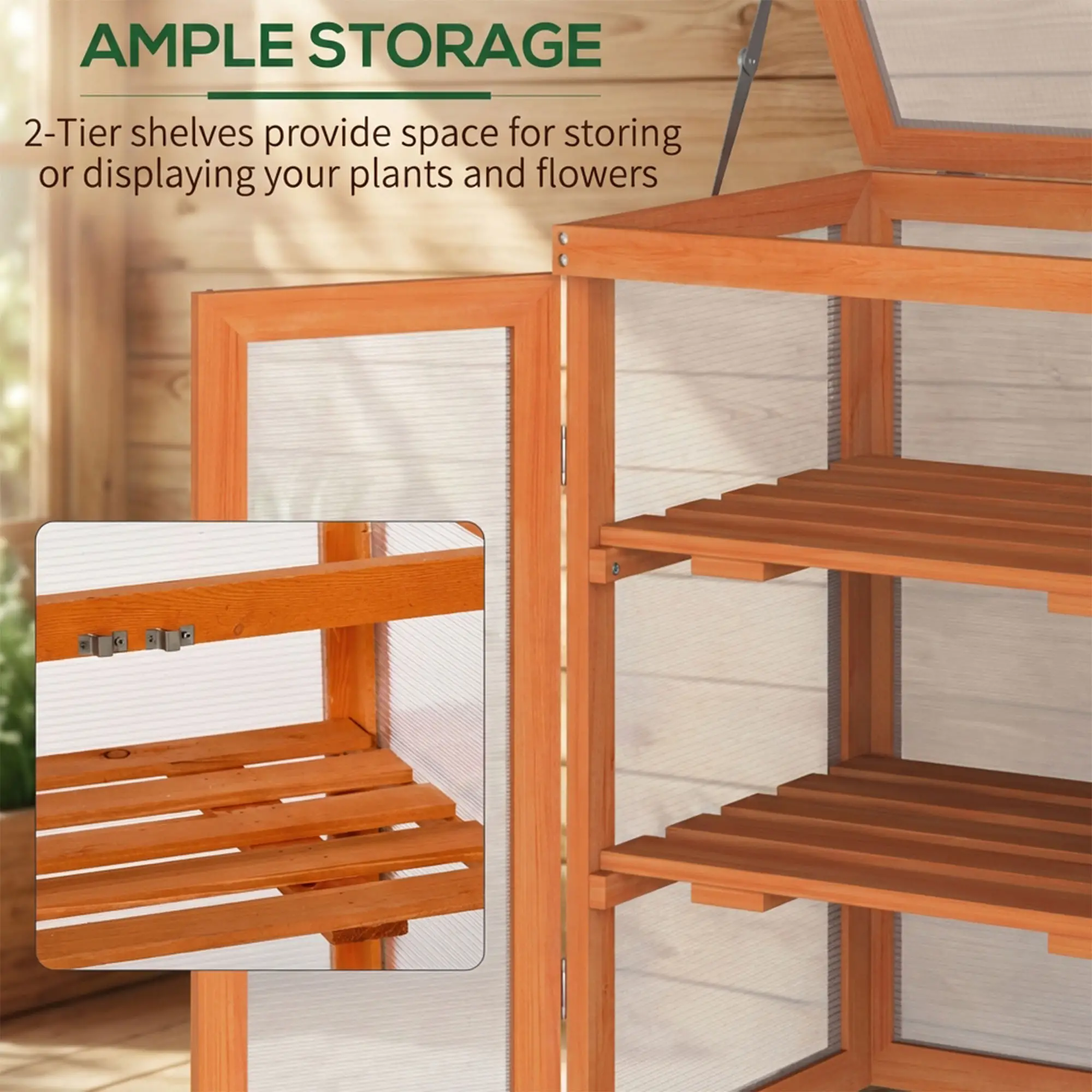 Wooden 2 Tier Cold Frame Greenhouse, 22.8" x 17.3" x 30.7", Orange - Image 6