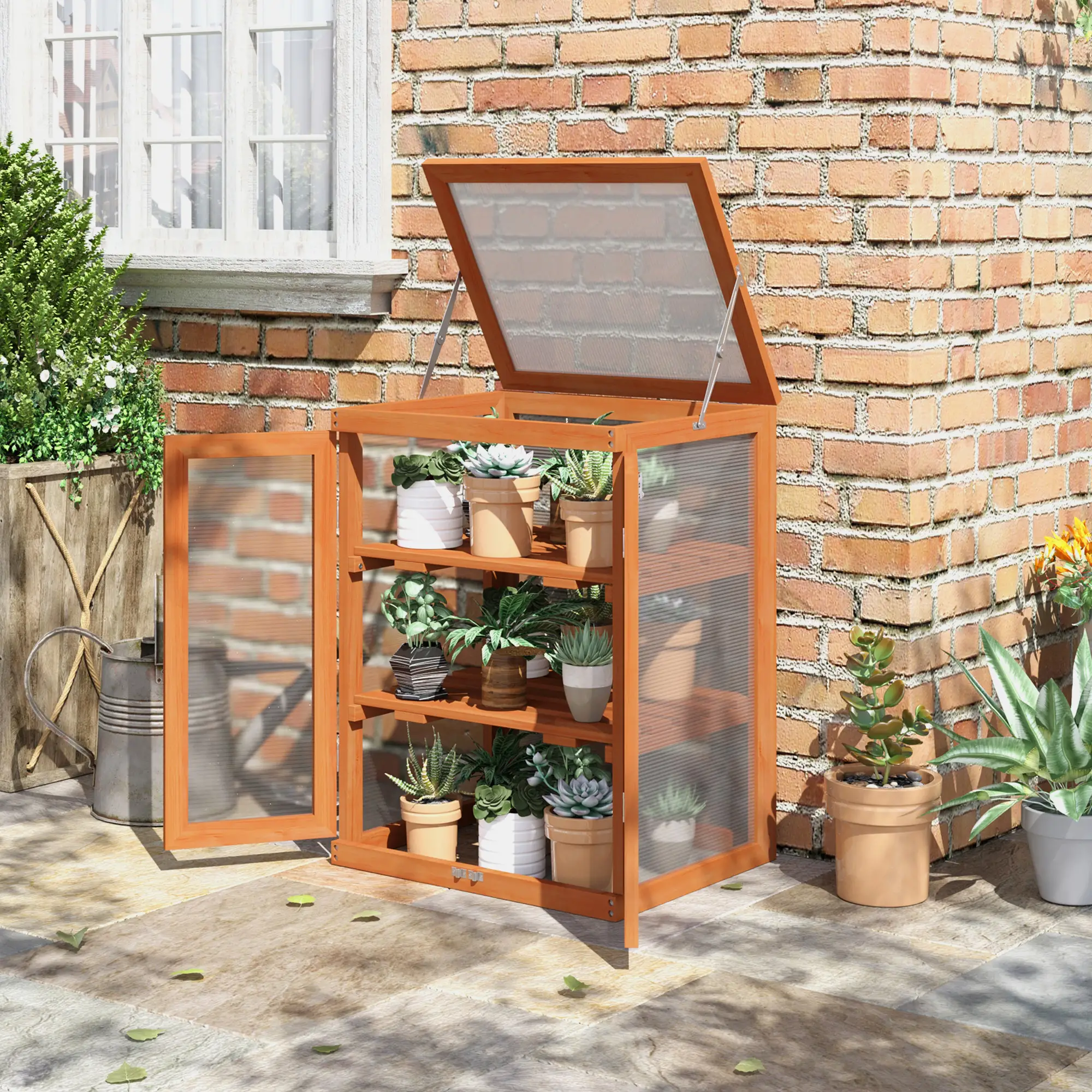 Wooden 2 Tier Cold Frame Greenhouse, 22.8" x 17.3" x 30.7", Orange - Image 8