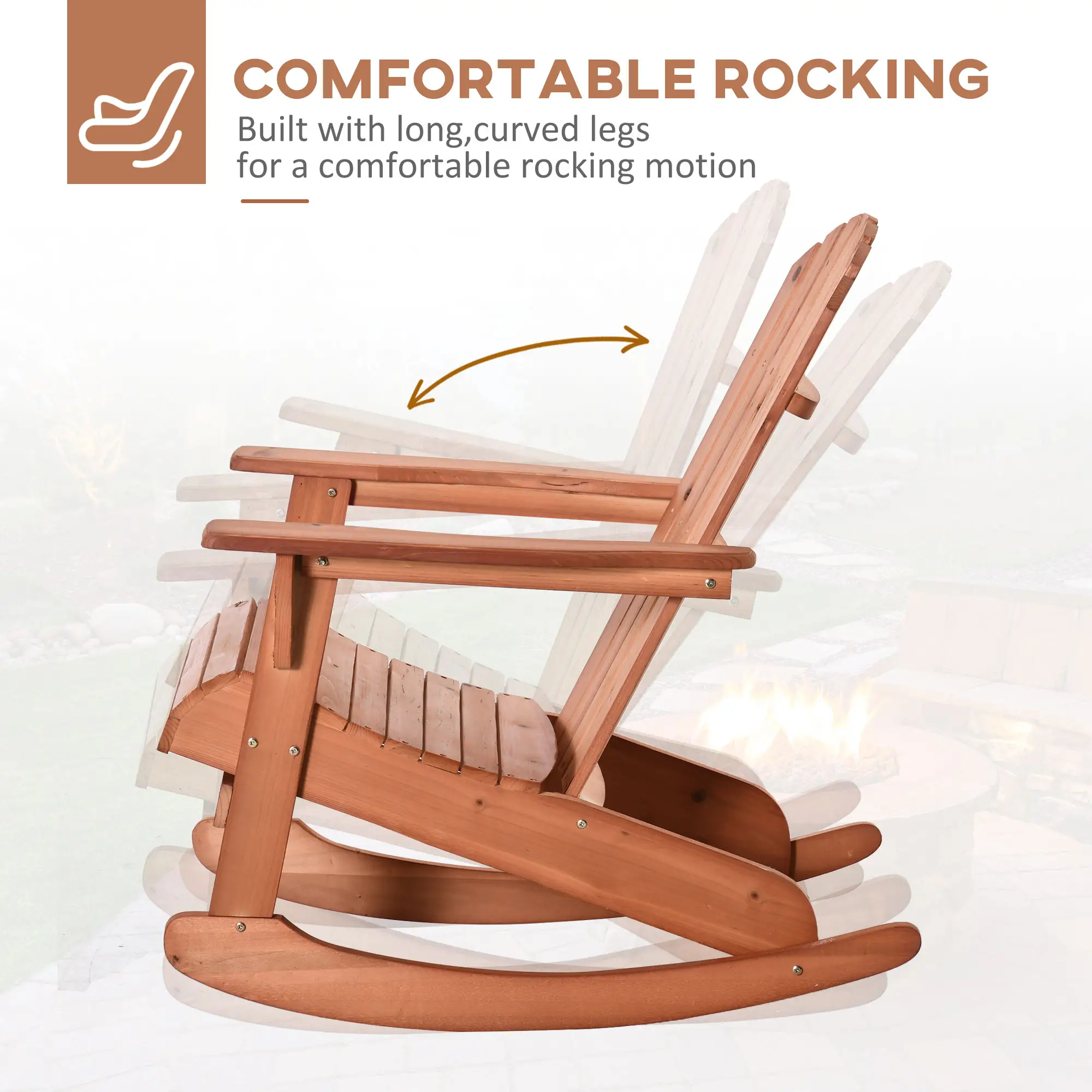 Wooden Adirondack Rocking Chair, Slatted Design, Teak - Image 4