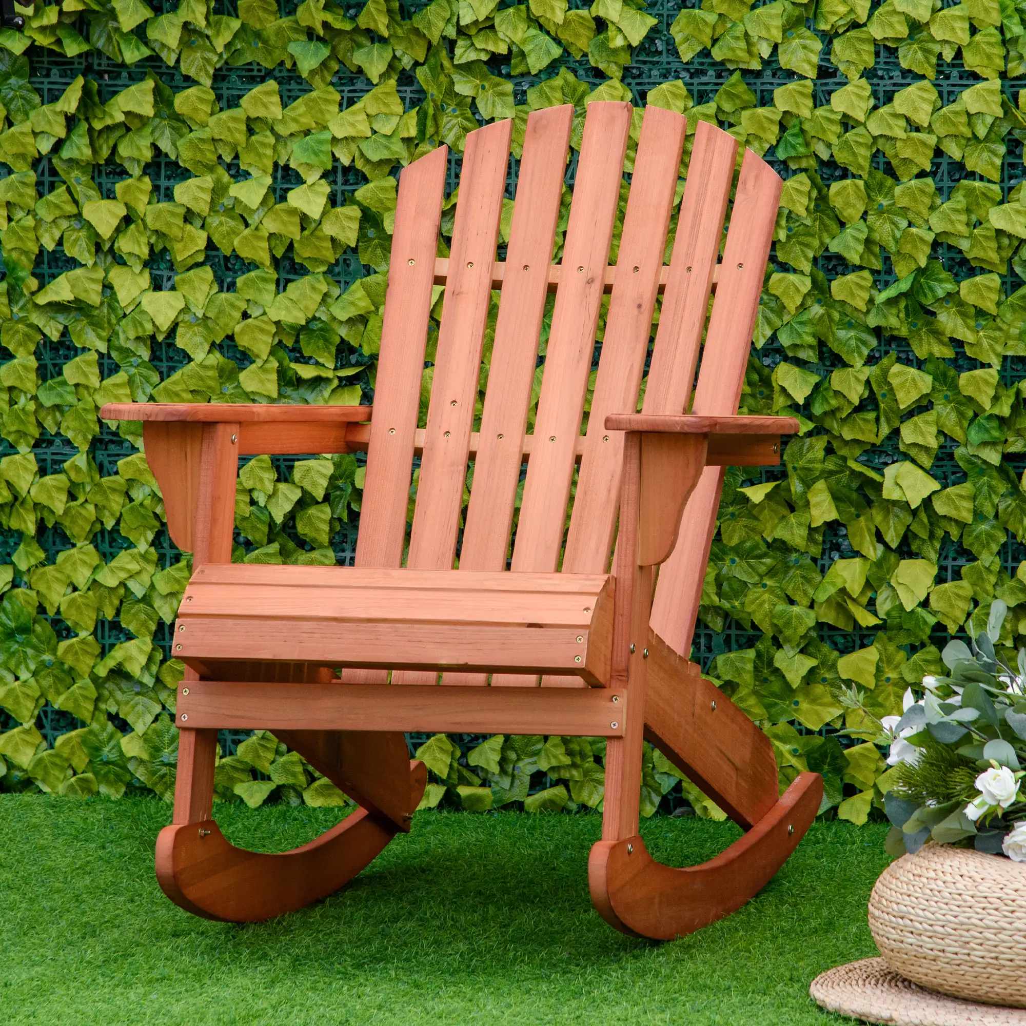 Wooden Adirondack Rocking Chair, Slatted Design, Teak - Image 8