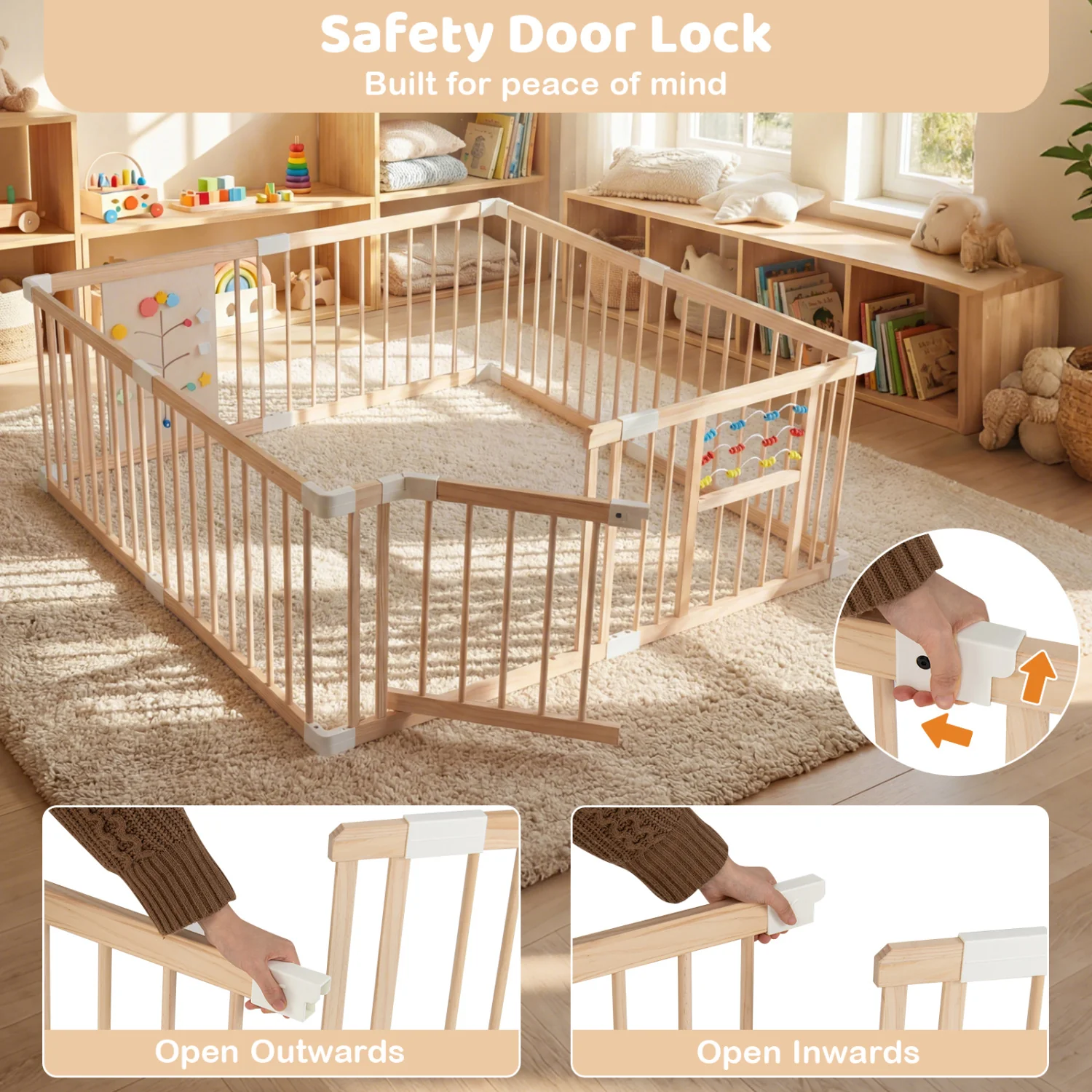 Wooden Baby Playpen, Adjustable Large Play Yard, Natural - Image 7