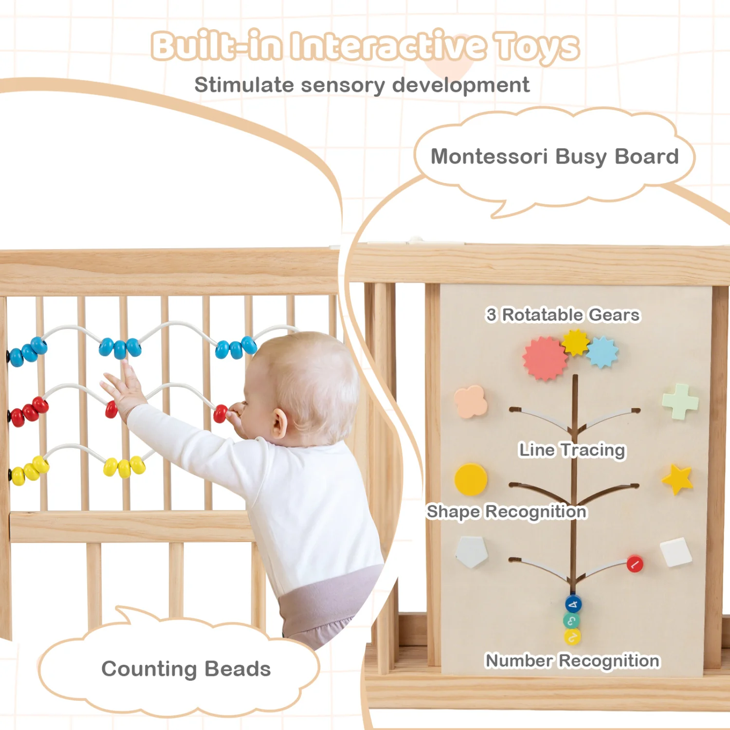 Wooden Baby Playpen, Adjustable Large Play Yard, Natural - Image 8