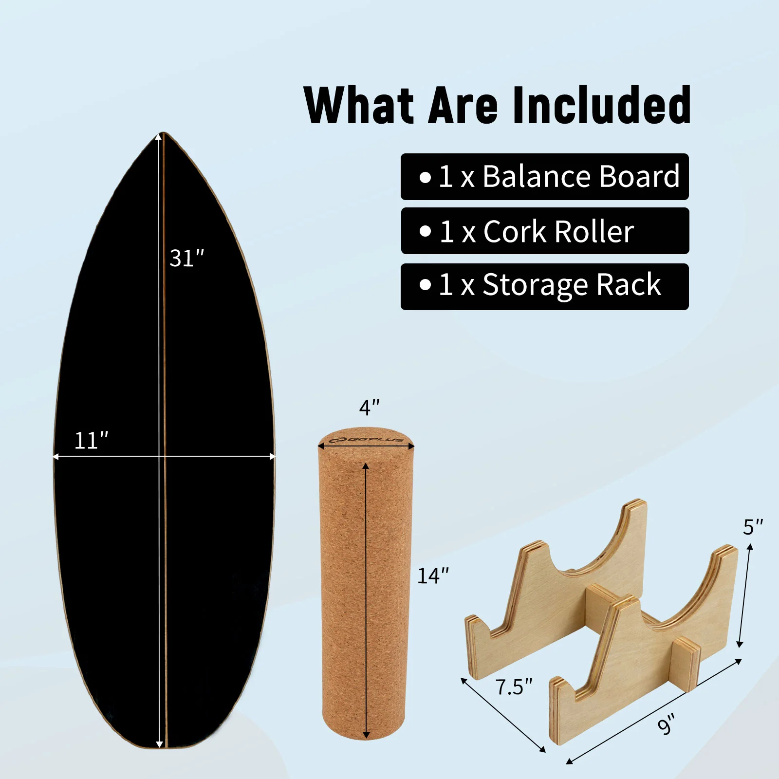 Wooden Balancing Board with Cork Roller and Storage Rack to Exercise-HS, Black - Image 5